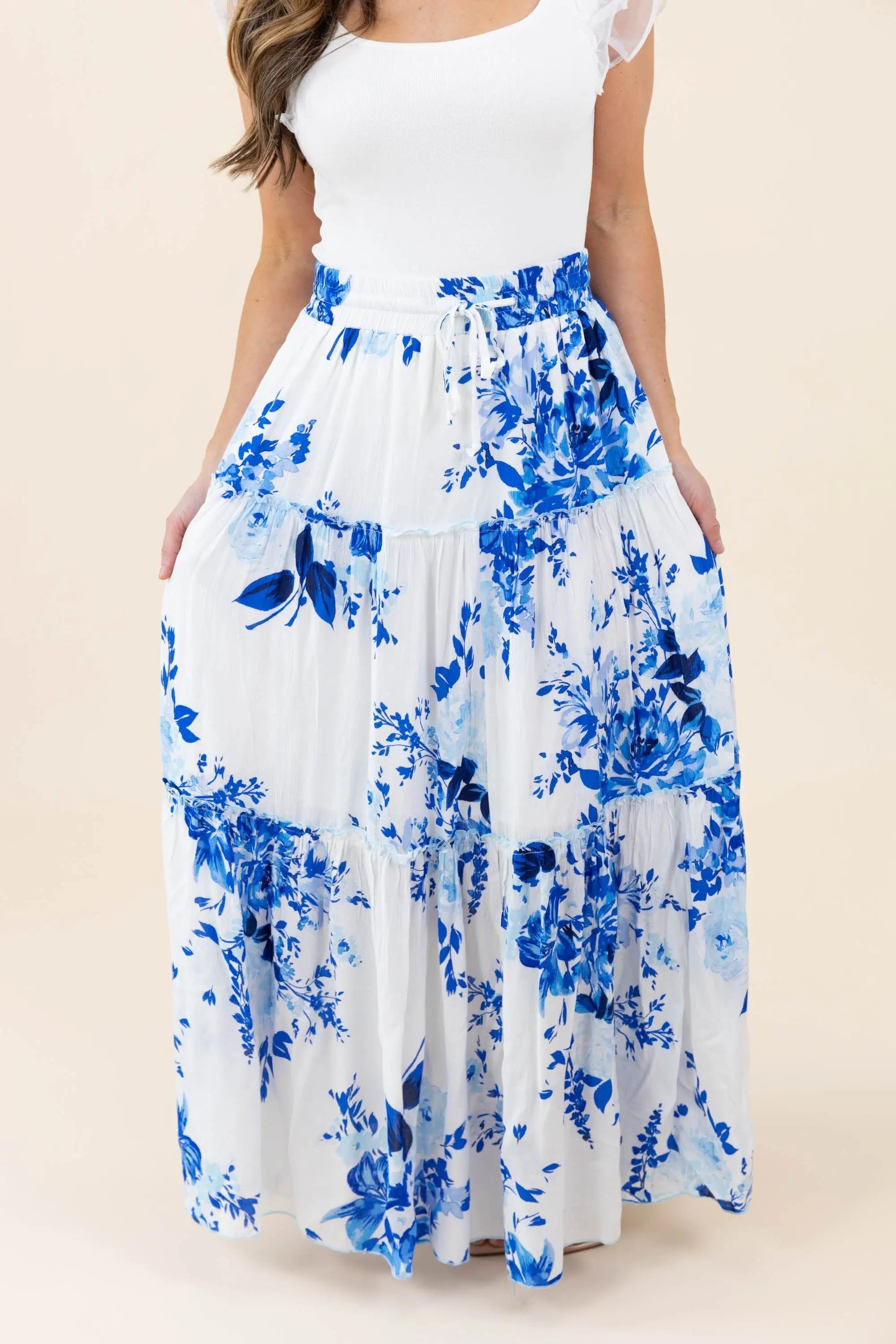 I Love It When You Call Me Señorita Tiered Ruffle Drawstring Maxi Skirt Promesa