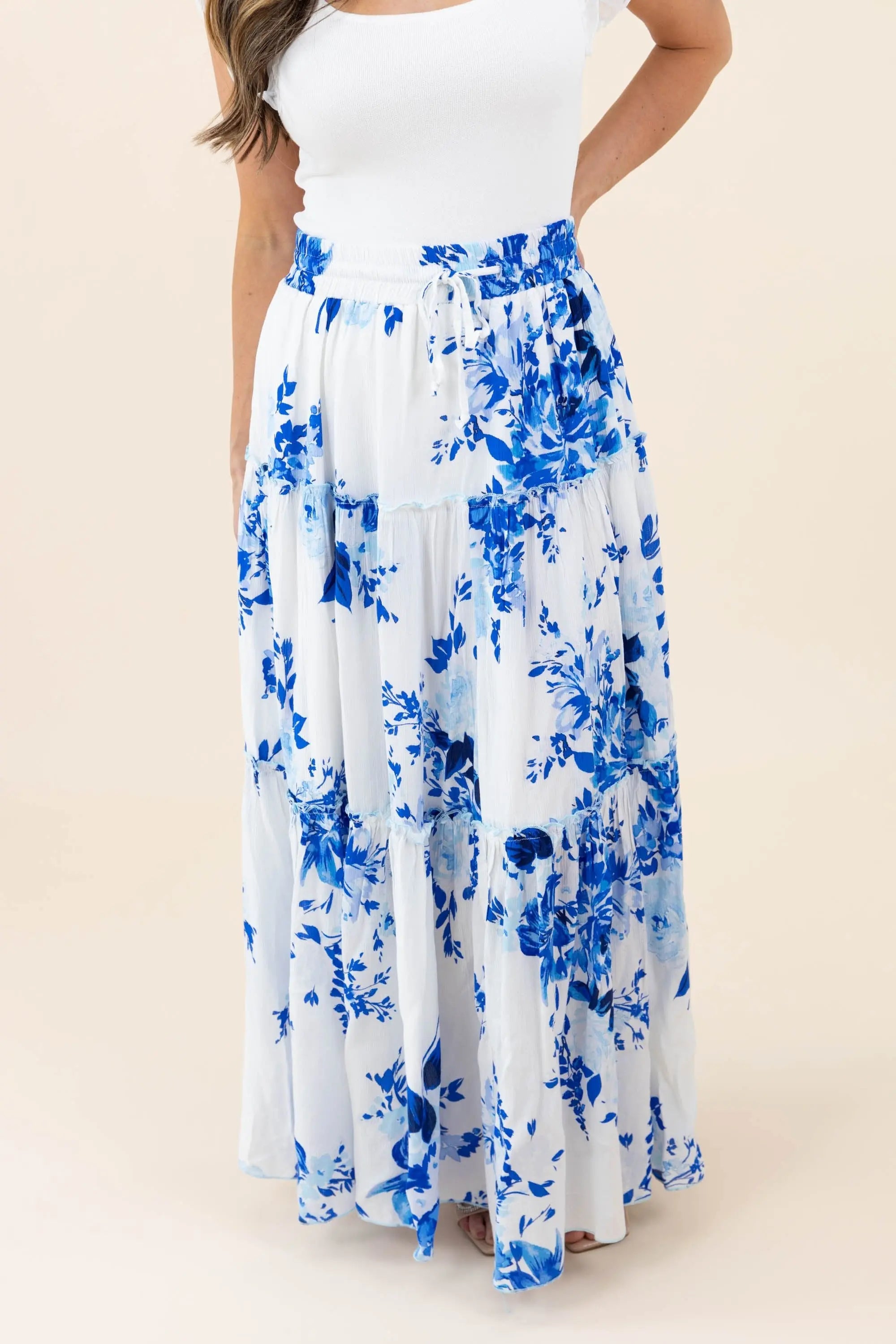 I Love It When You Call Me Señorita Tiered Ruffle Drawstring Maxi Skirt Promesa