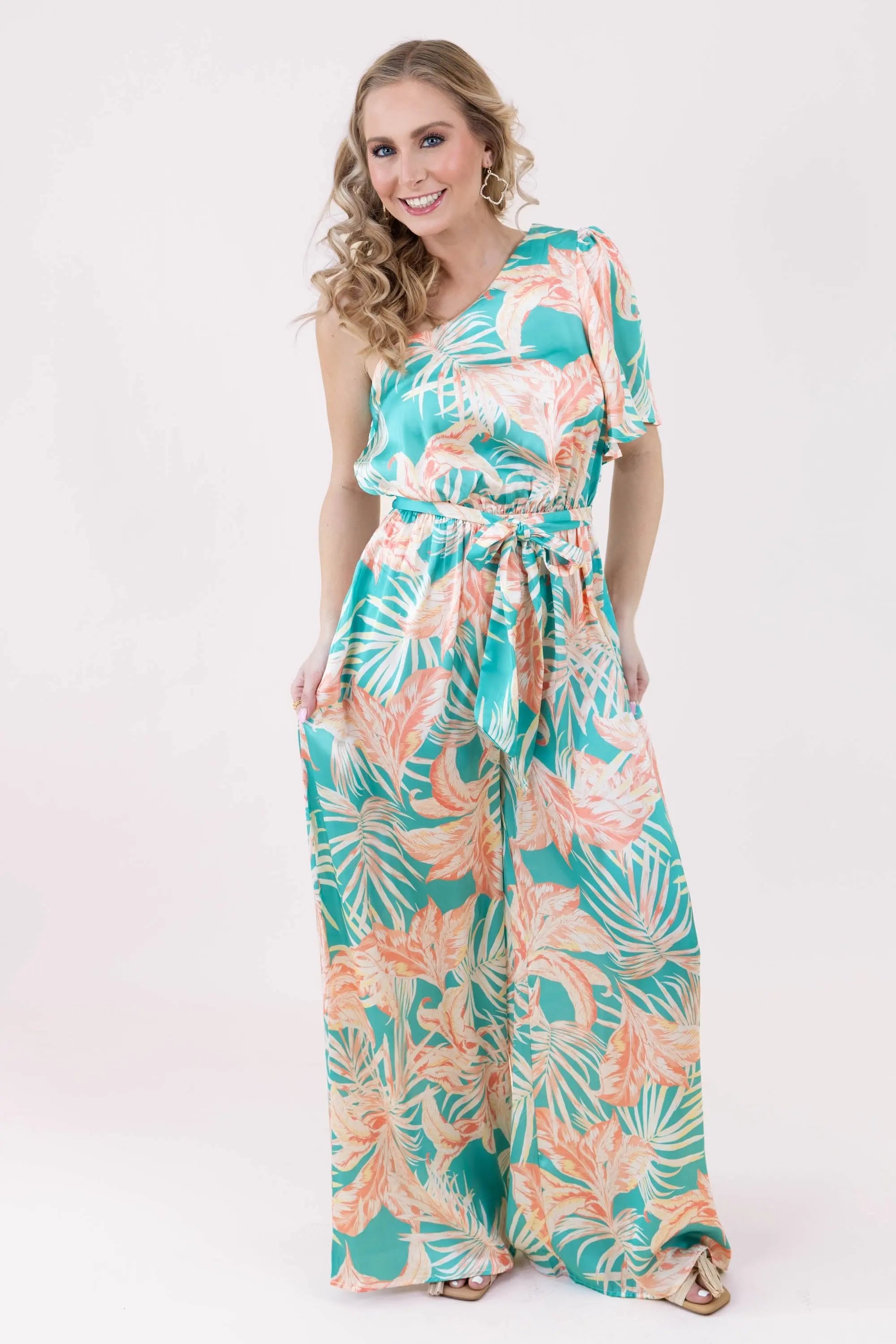 Island Life Turquoise Coral Jumpsuit FLYING TOMATO