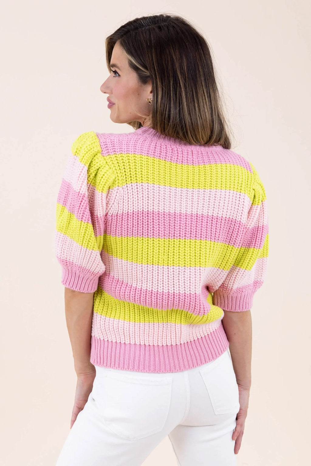 Bold Stripe Puff Sleeve Sweater Top - Vibrant Knitwear for Women