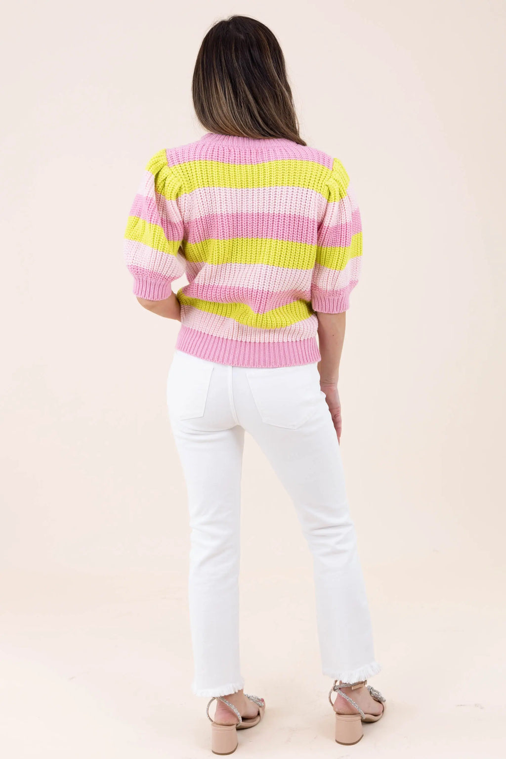 Bold Stripe Puff Sleeve Sweater Top - Vibrant Knitwear for Women