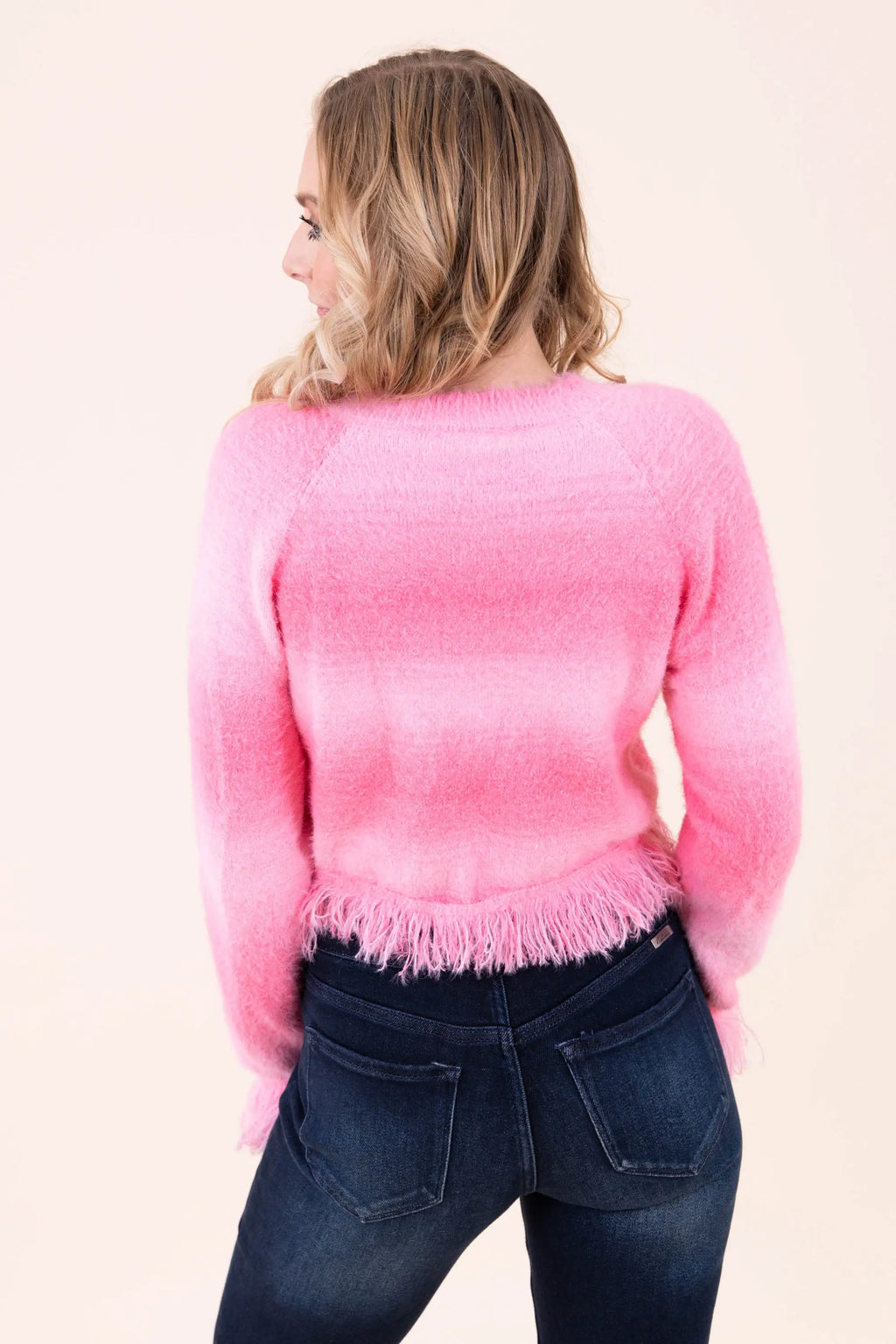 Softly Spoken Fuzzy Frayed Button Down Cardi Top Strut & Bolt