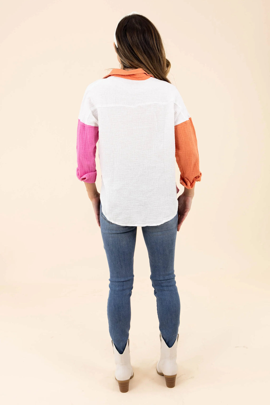 Just Chilling Color Block Button Down Boyfriend Shirt Charmo