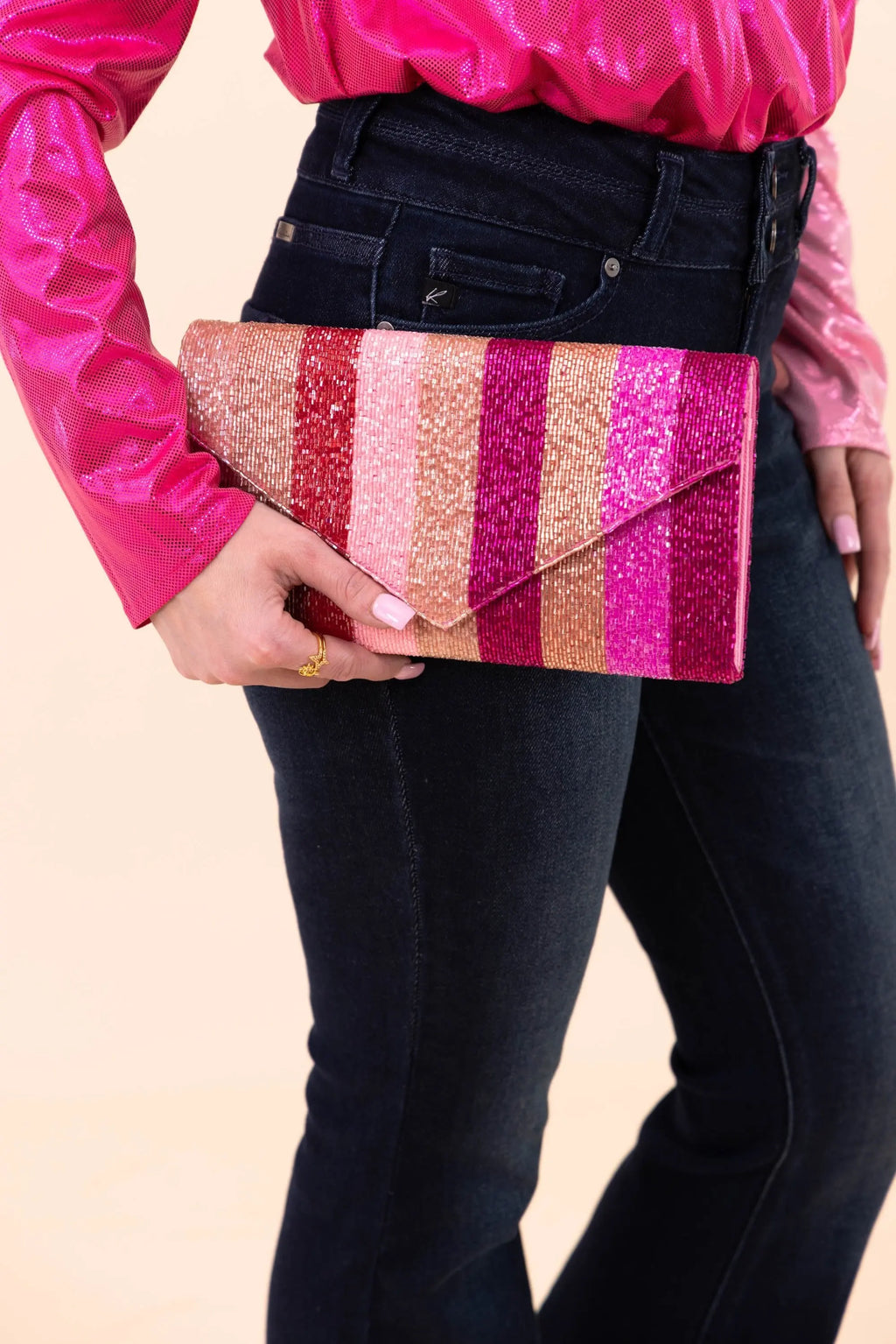 Jane Stripe Pink Clutch Treasure Jewels