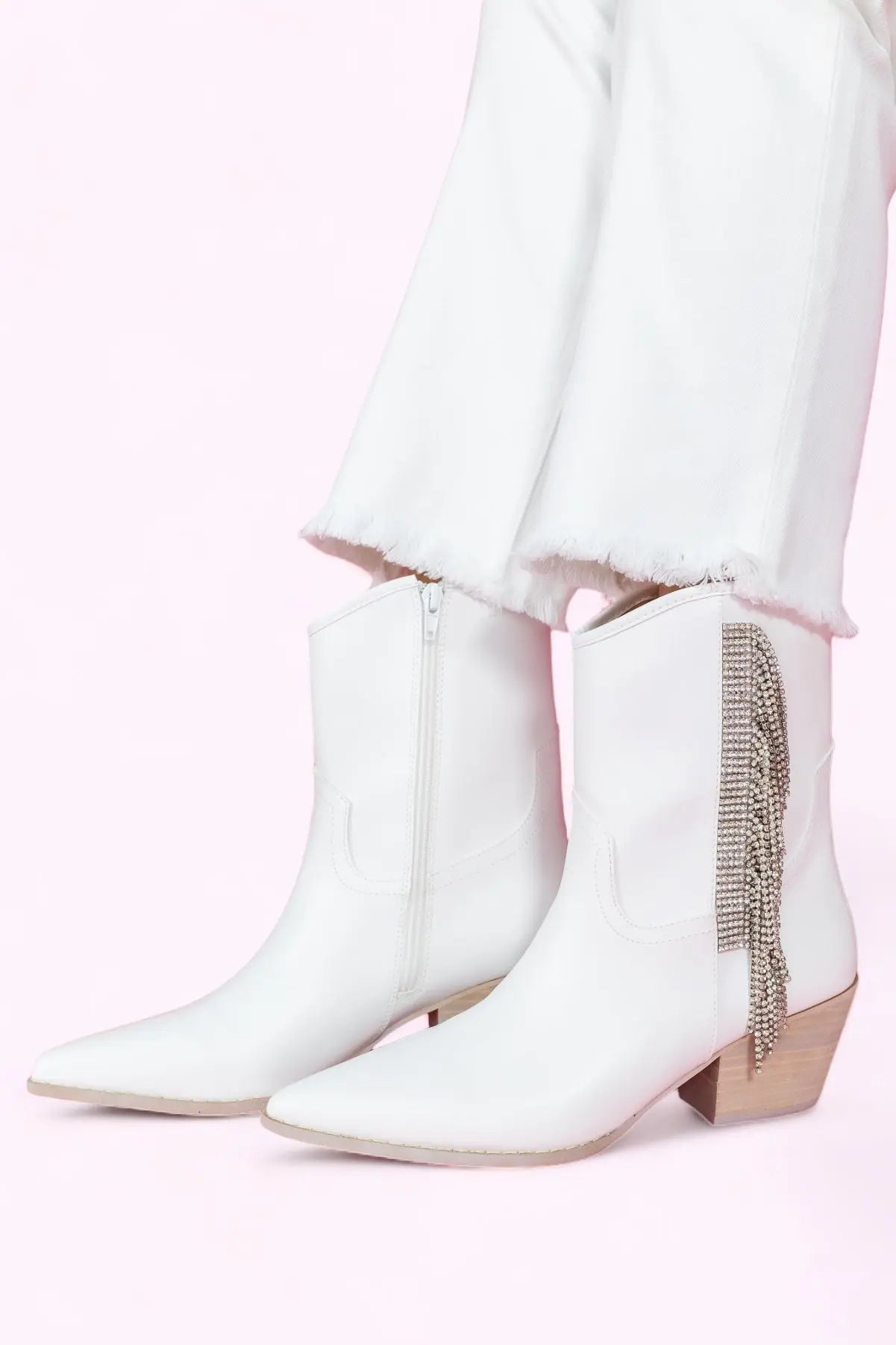 Layla White silver Fringe Booties Mi.iM