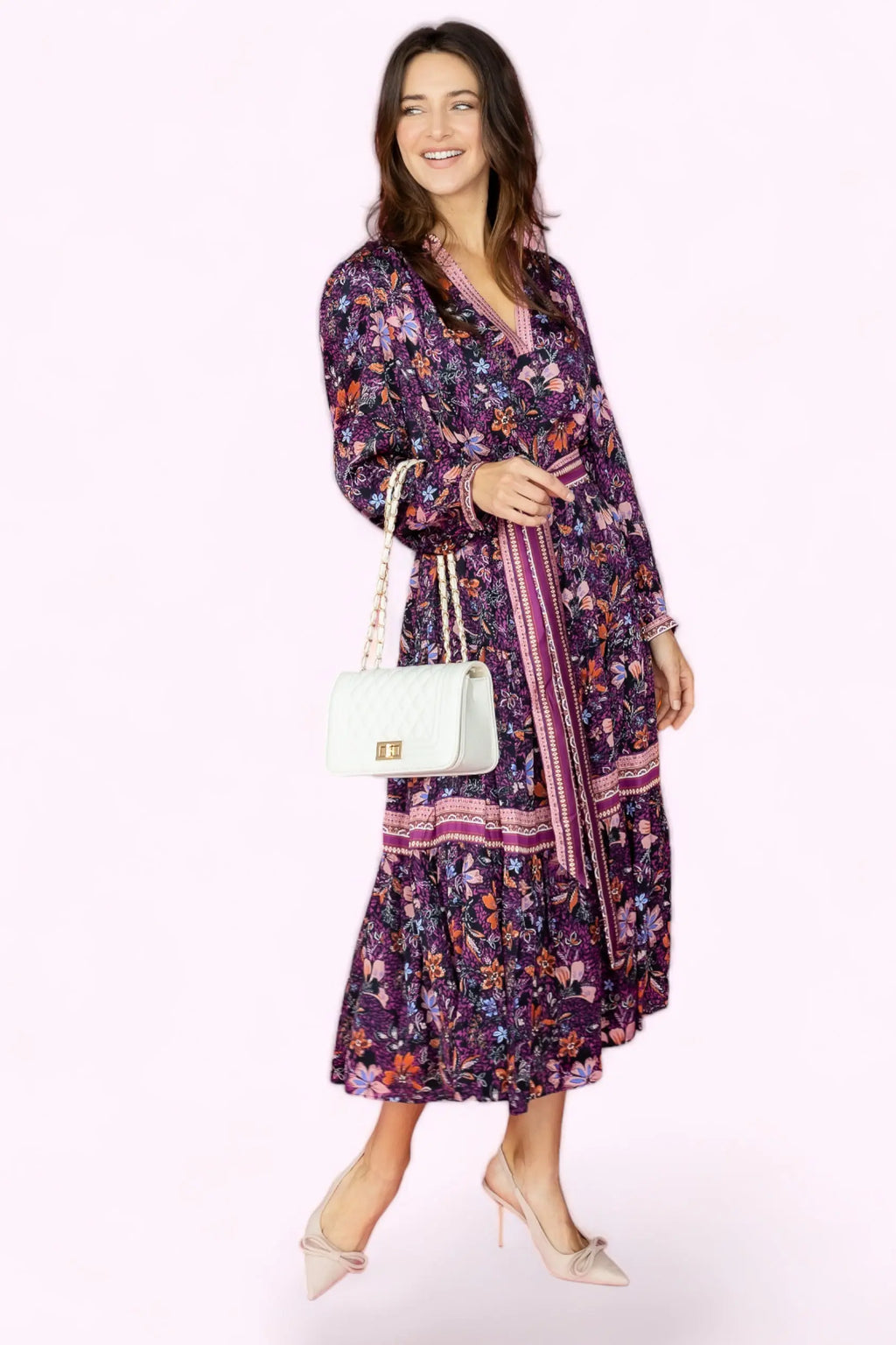 Live in the moment Floral Long Dress With Waist Belt Current Air