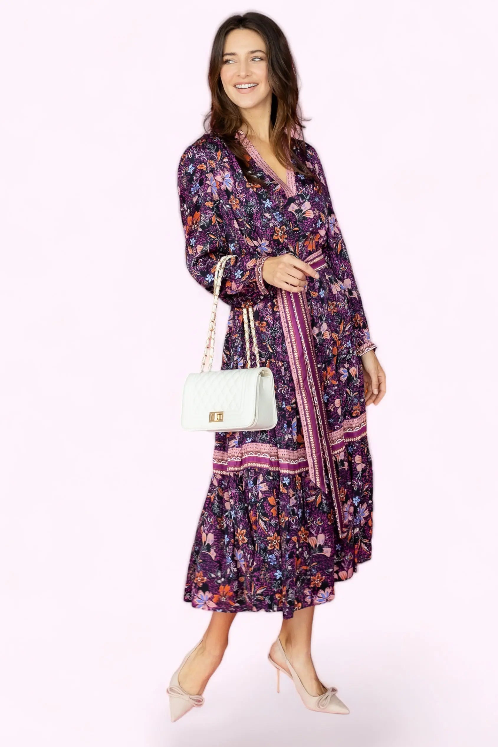Live in the moment Floral Long Dress With Waist Belt Current Air