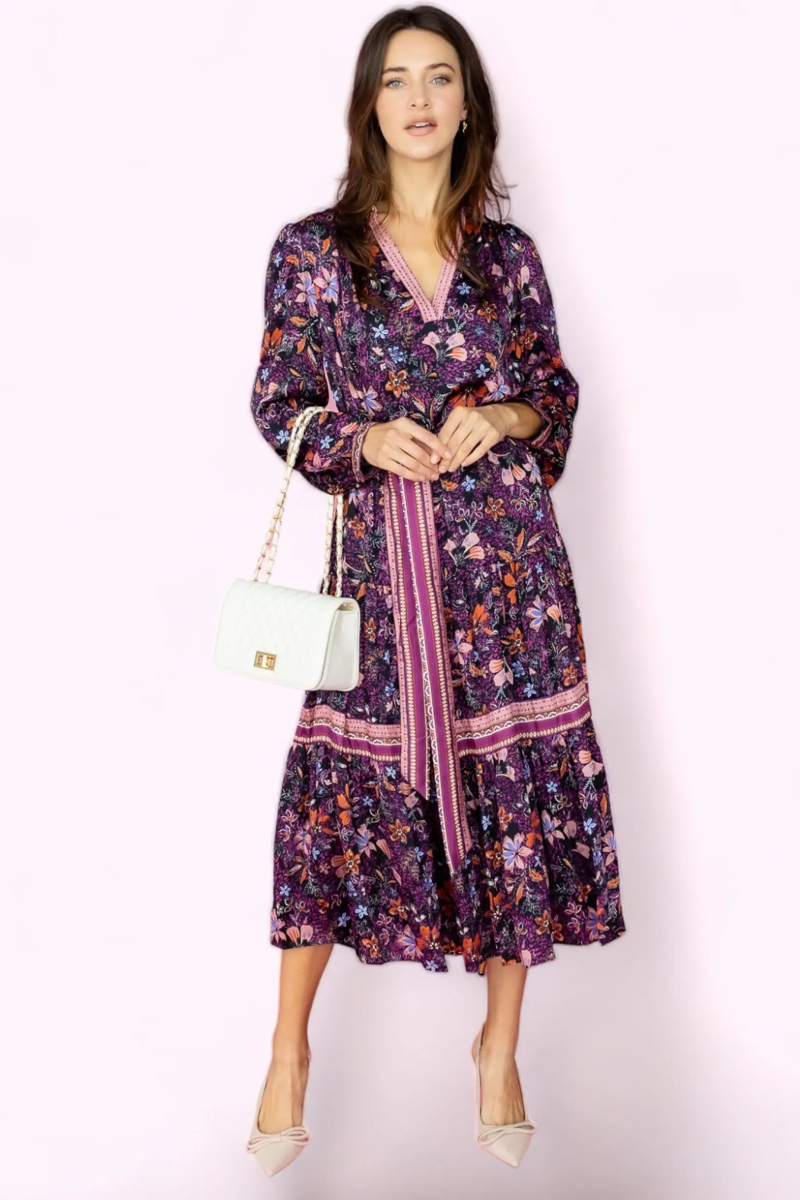 Live in the moment Floral Long Dress With Waist Belt Current Air