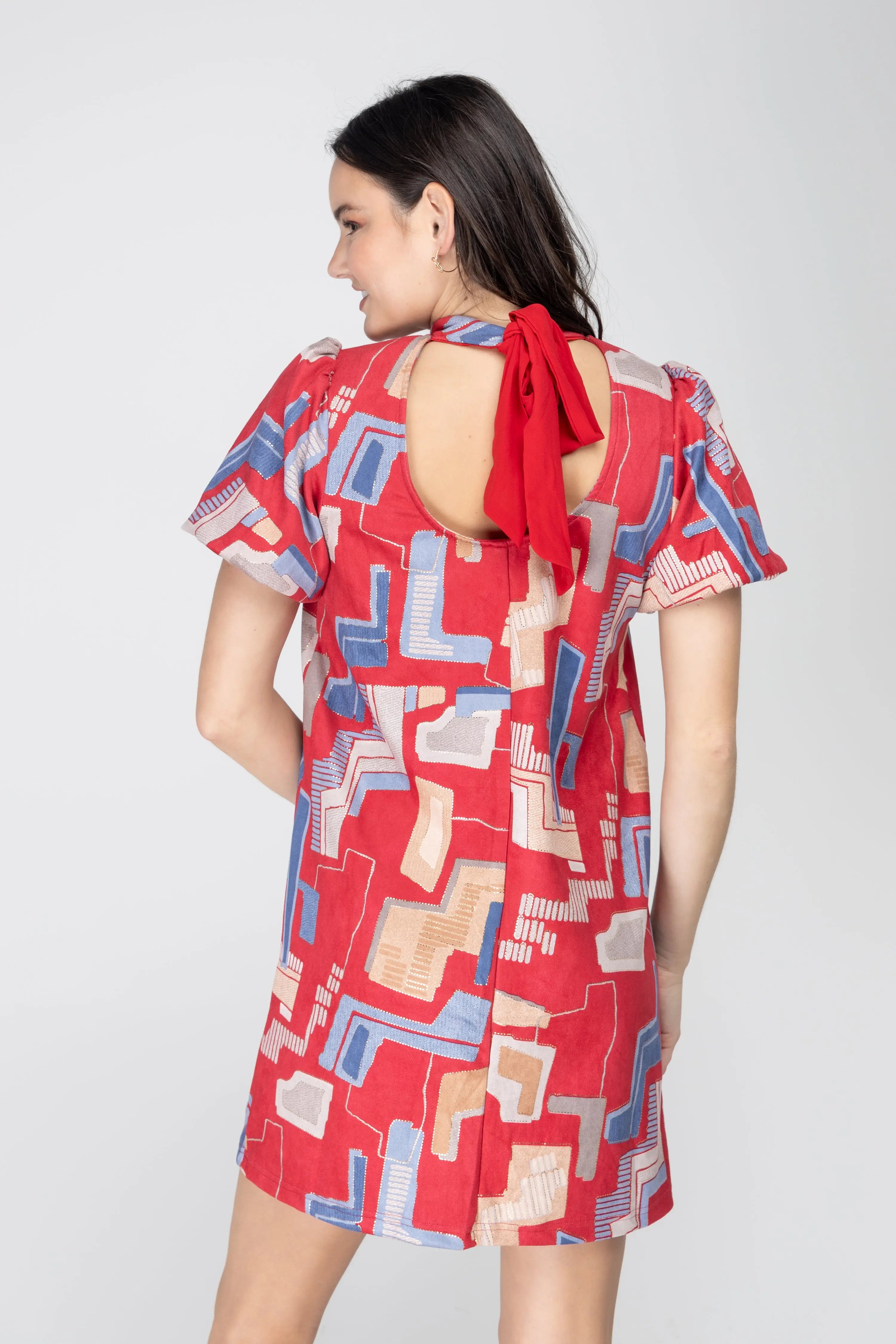 Bold Statement Bubble Sleeve Tie Back Dress Voy