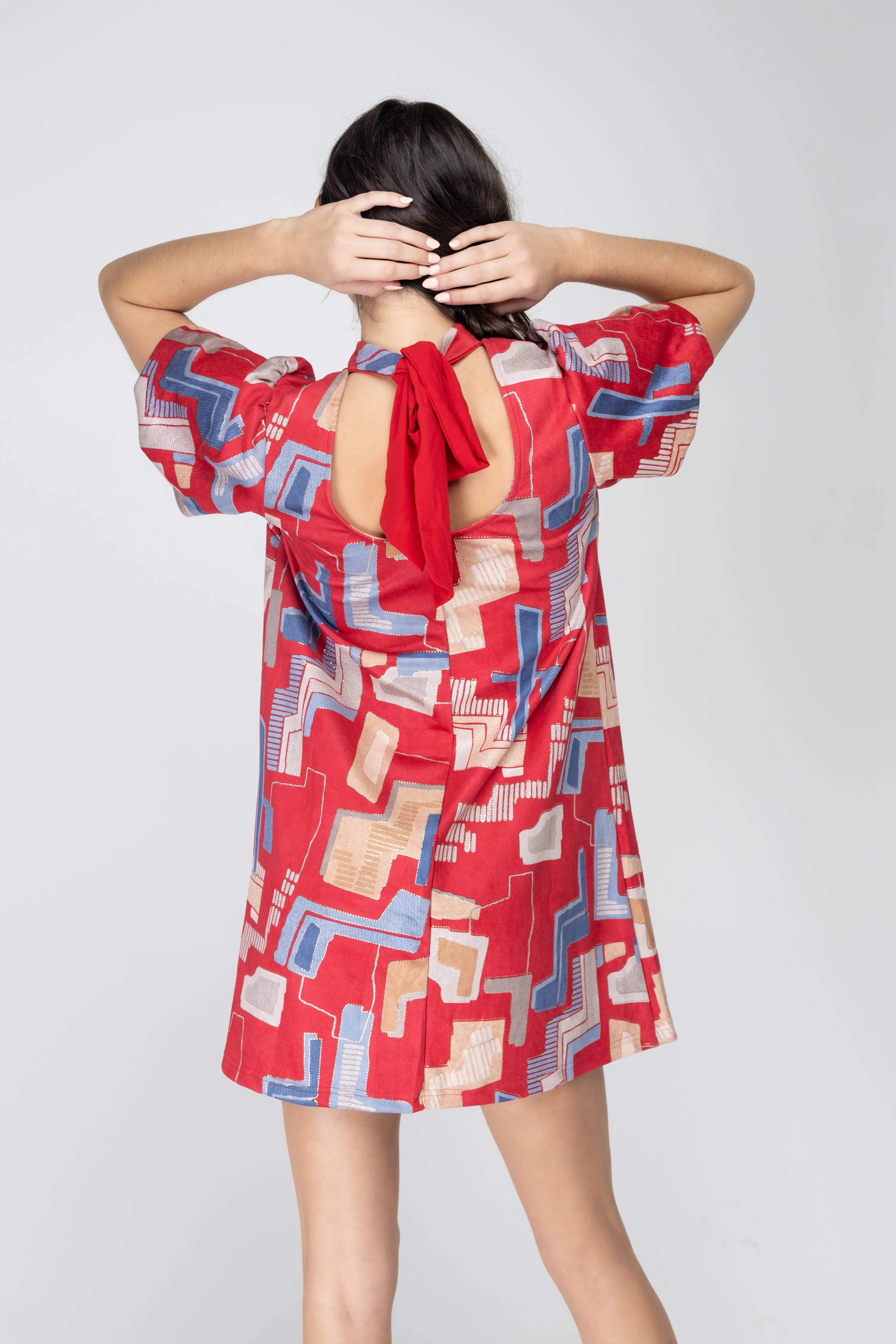 Bold Statement Bubble Sleeve Tie Back Dress Voy