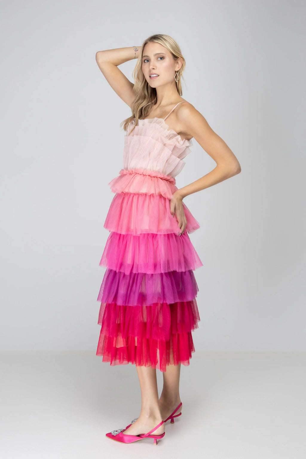Wildest Dreams Pink Ombre Tulle Midi Dress Storia