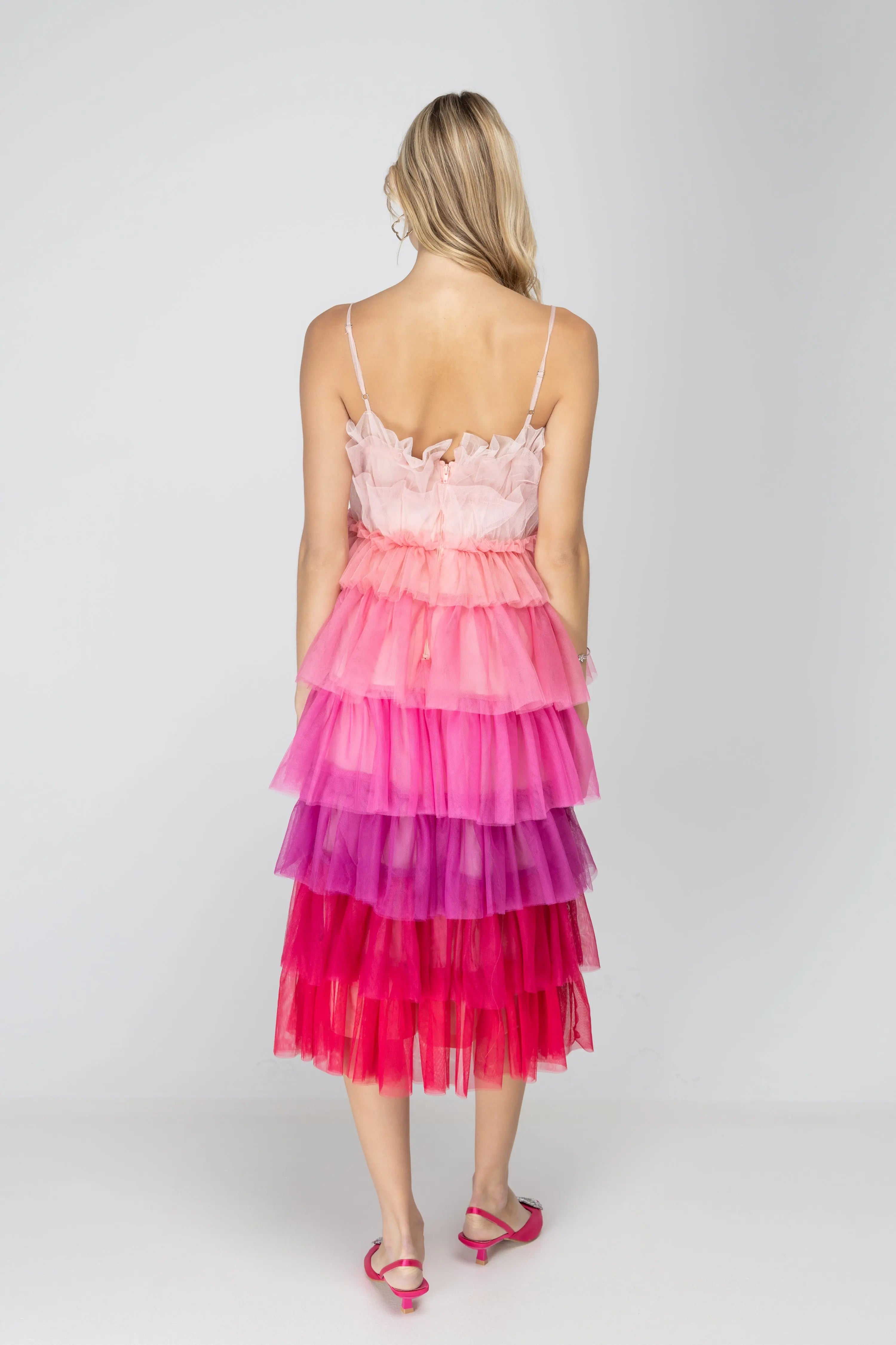 Wildest Dreams Pink Ombre Tulle Midi Dress Storia