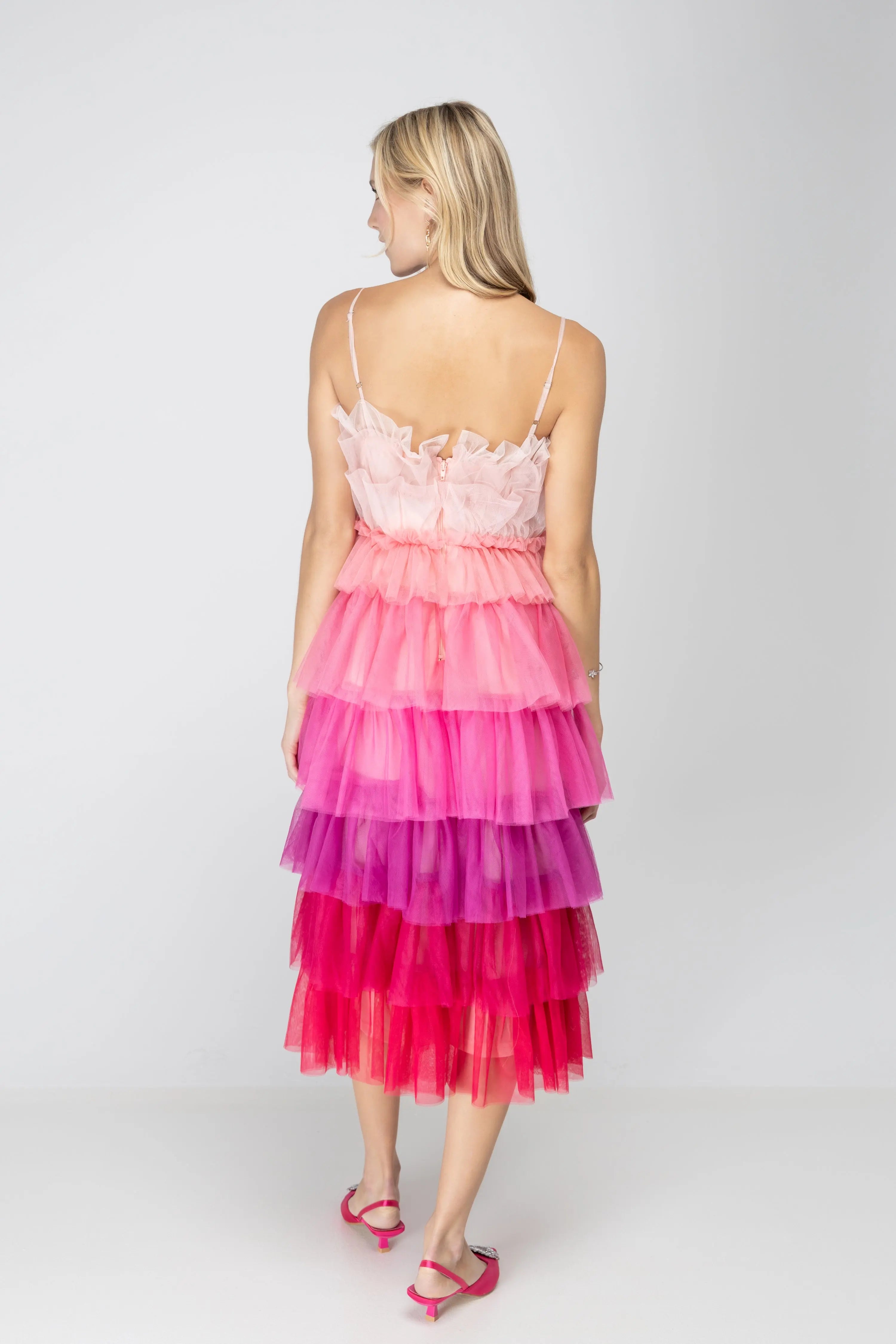 Wildest Dreams Pink Ombre Tulle Midi Dress Storia