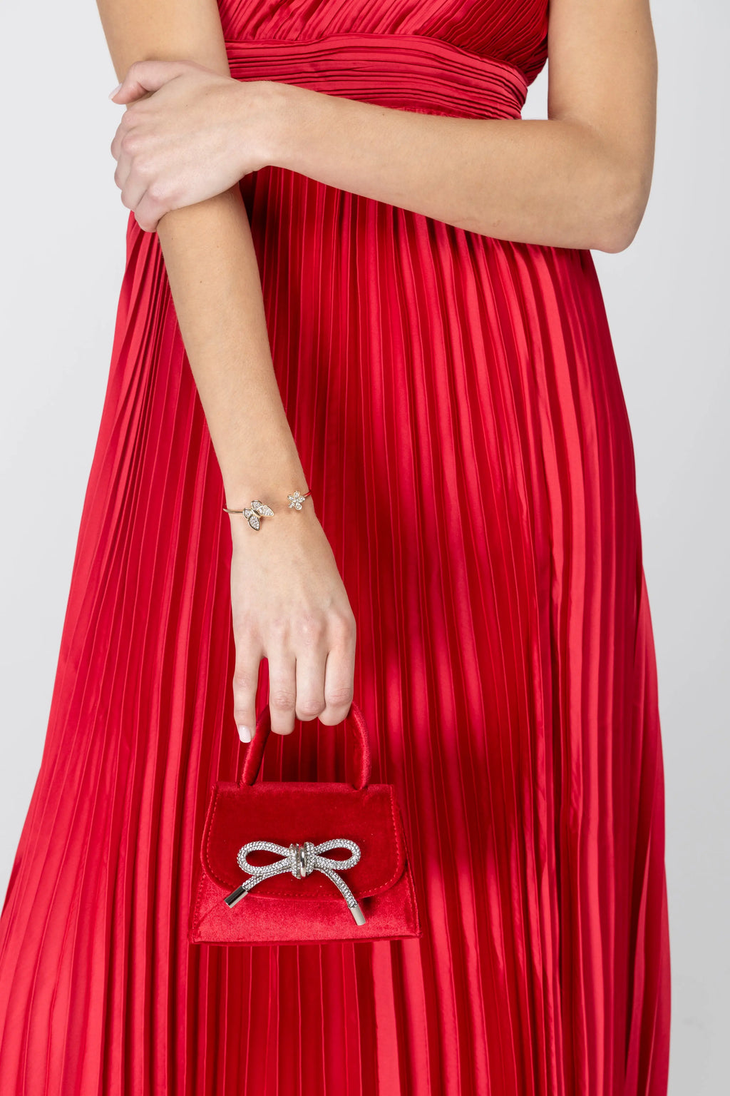 Sabrina Red Mini Velvet Top Handle Bag Melie Bianco