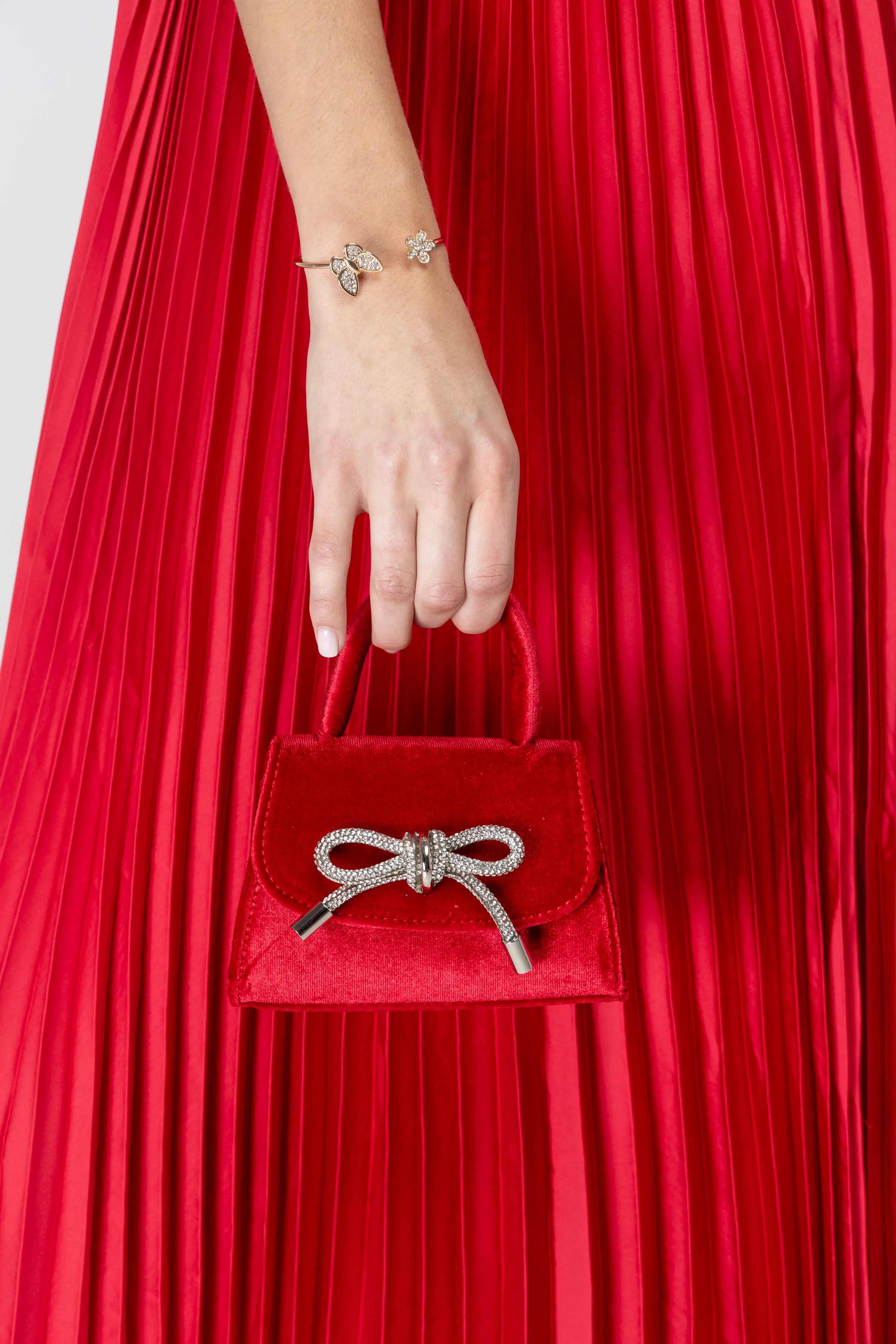 Sabrina Red Mini Velvet Top Handle Bag Melie Bianco