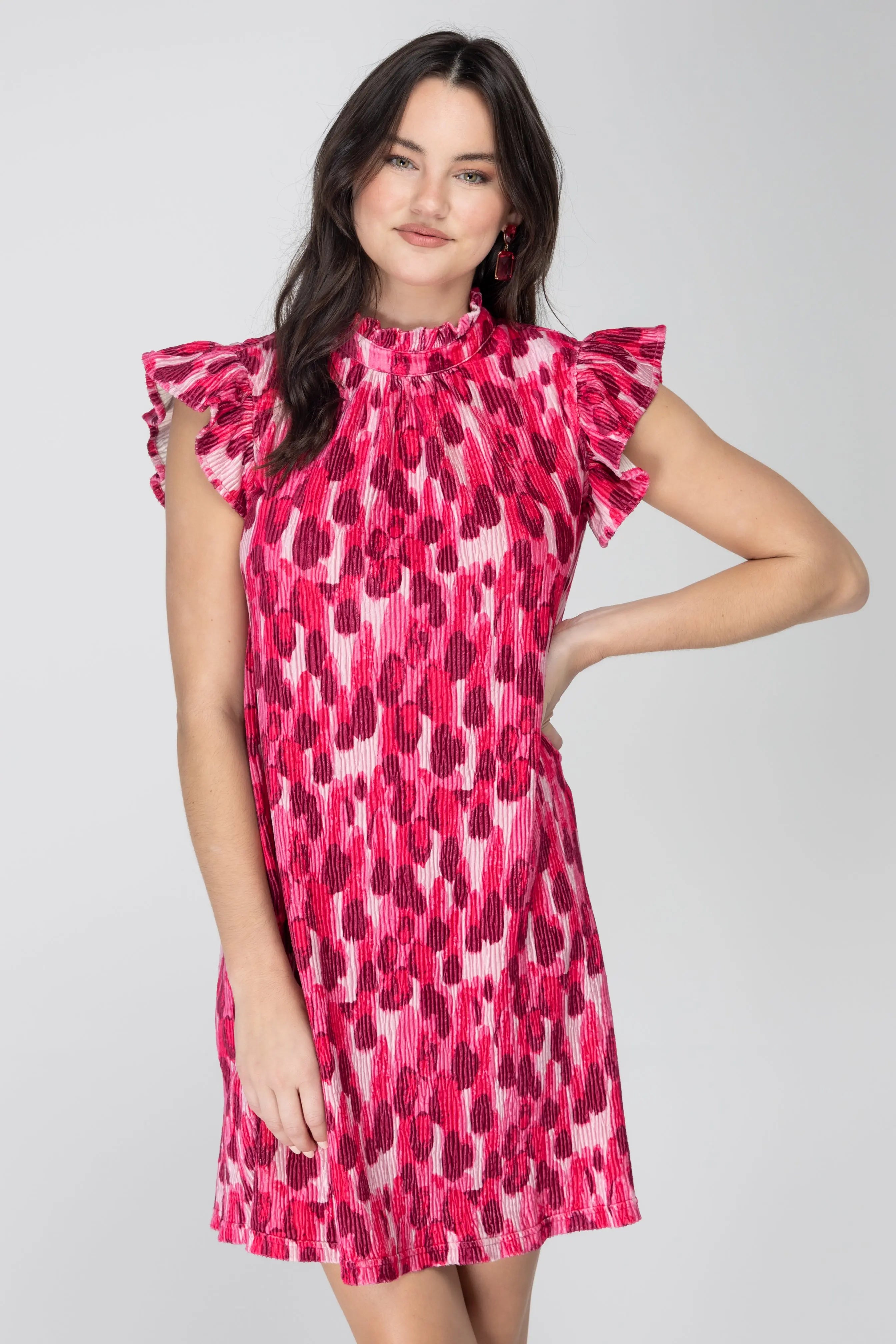 Feel This Moment Pleated Velvet Tie Back Shift Dress Voy