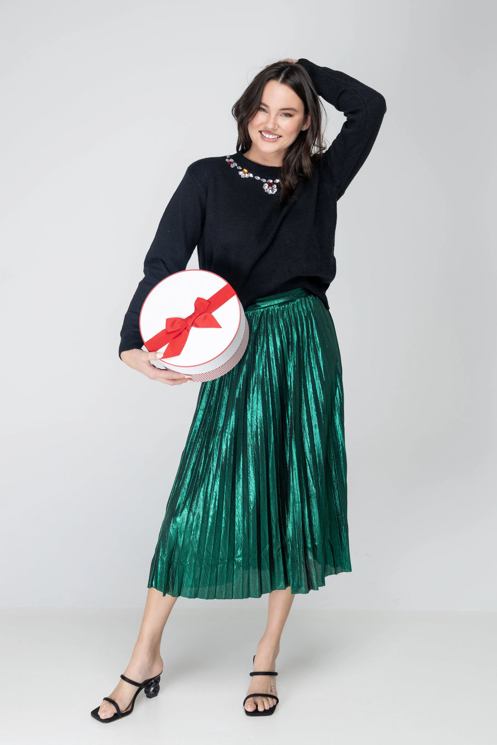 Hotline Bling Metallic Plated Midi Skirt Bezza