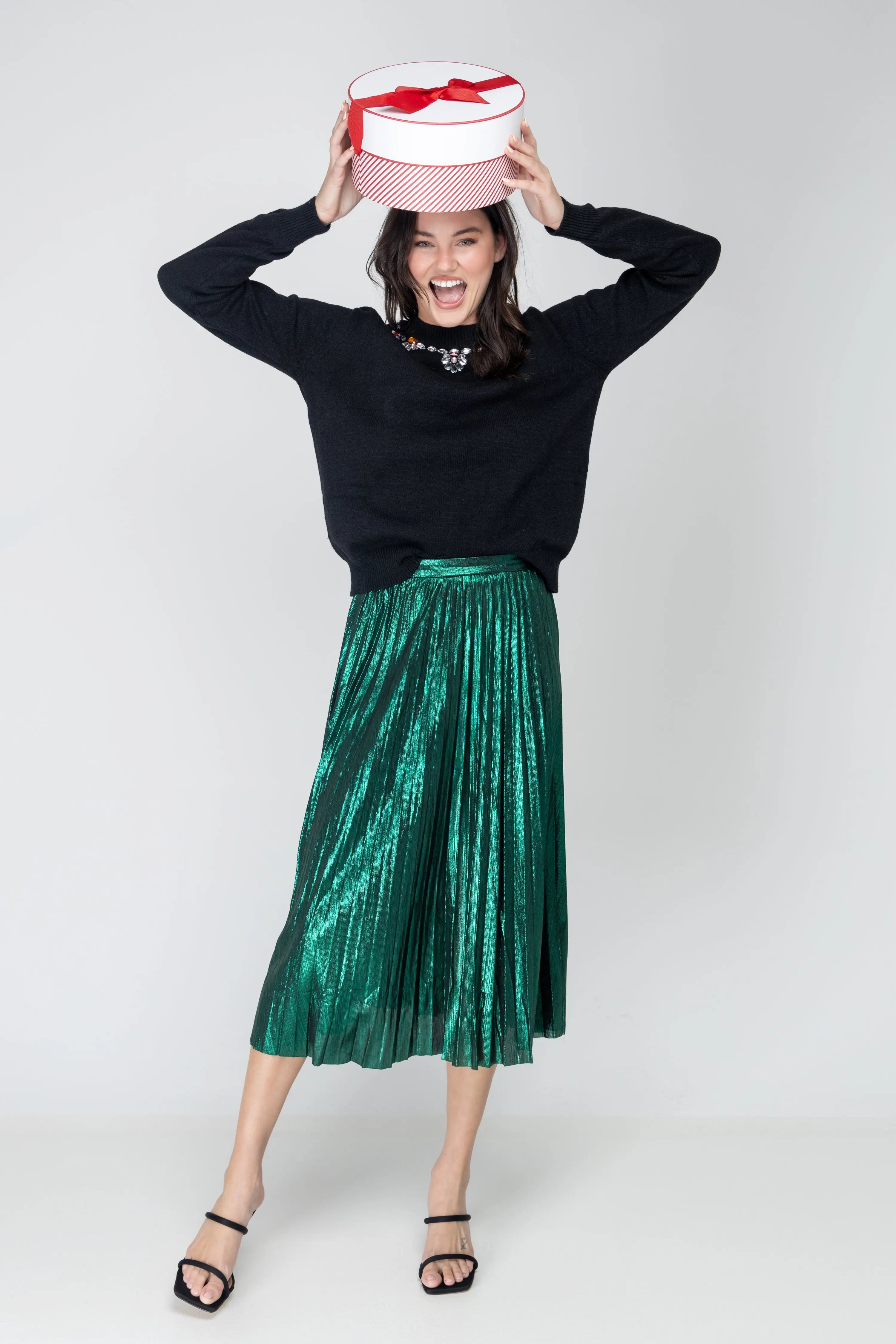 Hotline Bling Metallic Plated Midi Skirt Bezza