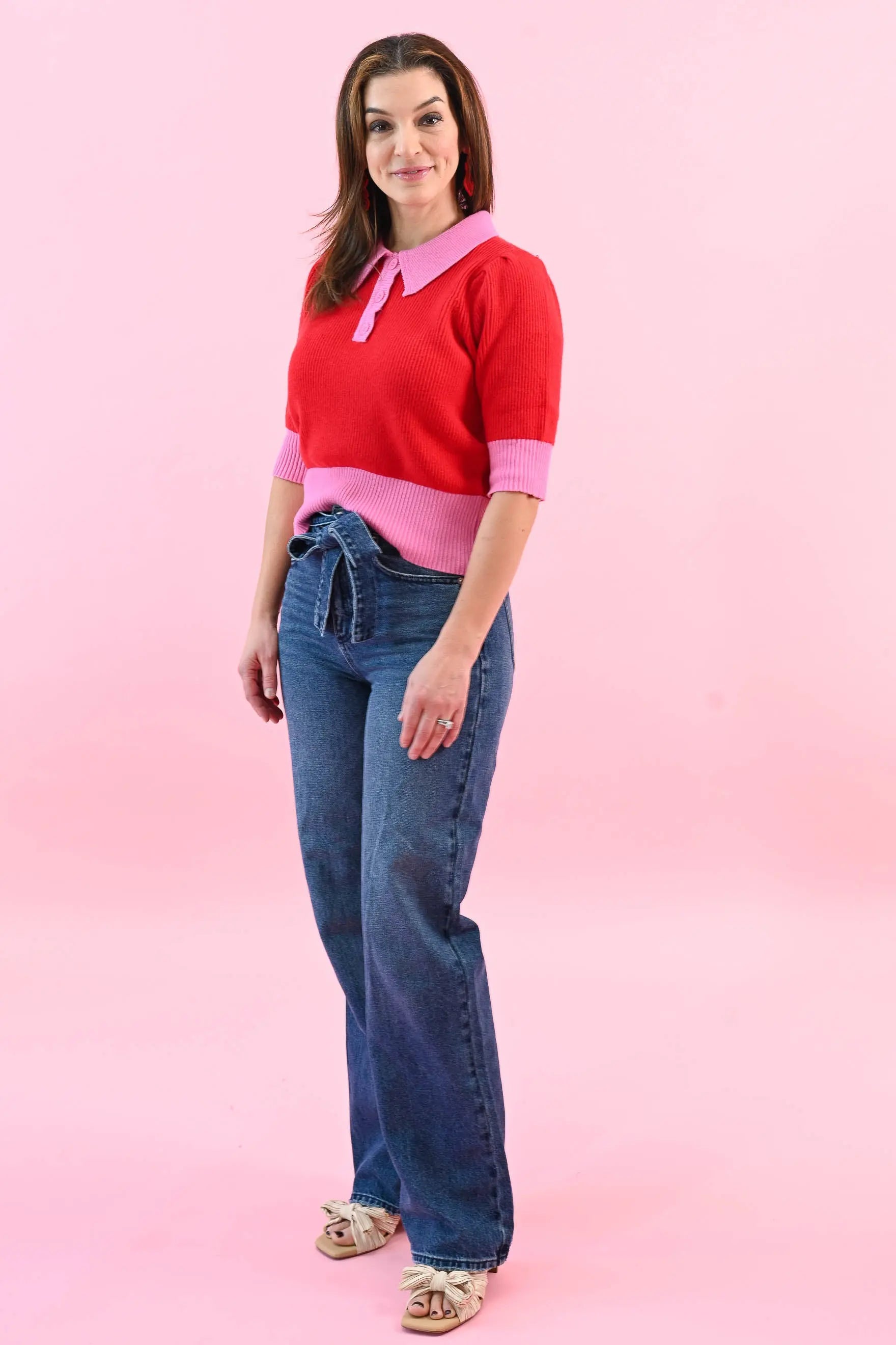 Love Letter Color Block Collared Sweater Top Sugarlips