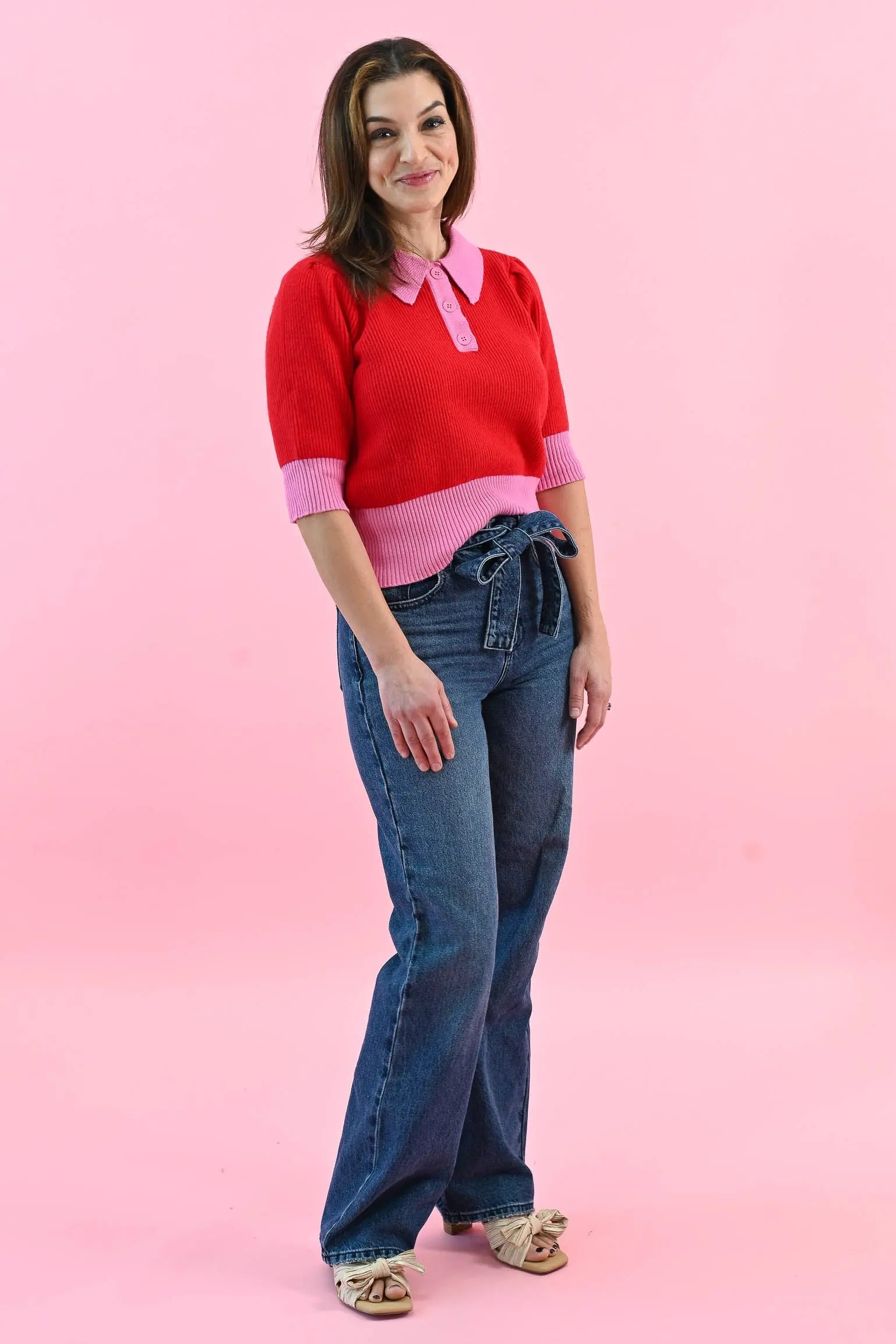 Love Letter Color Block Collared Sweater Top Sugarlips