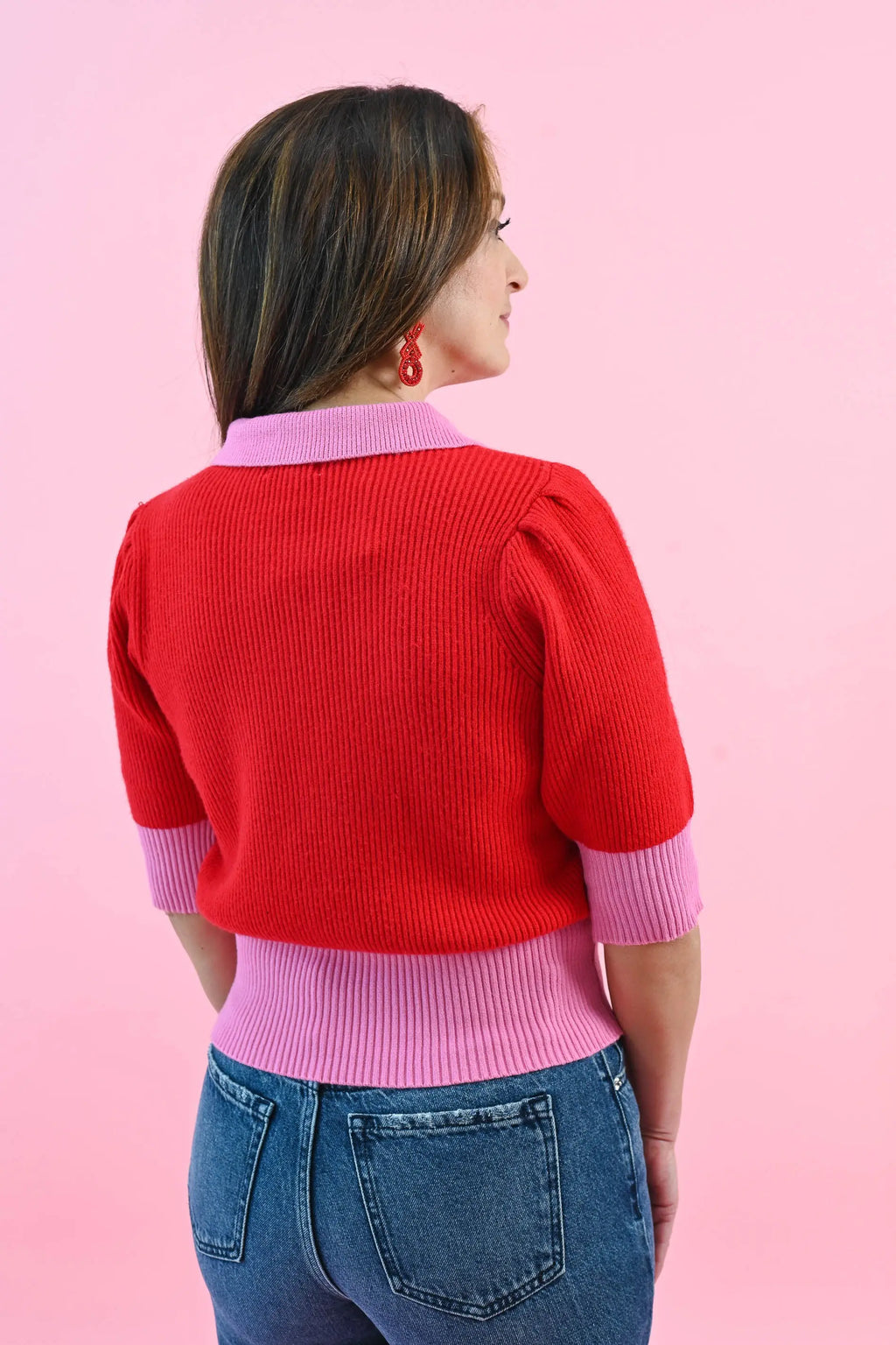 Love Letter Color Block Collared Sweater Top Sugarlips