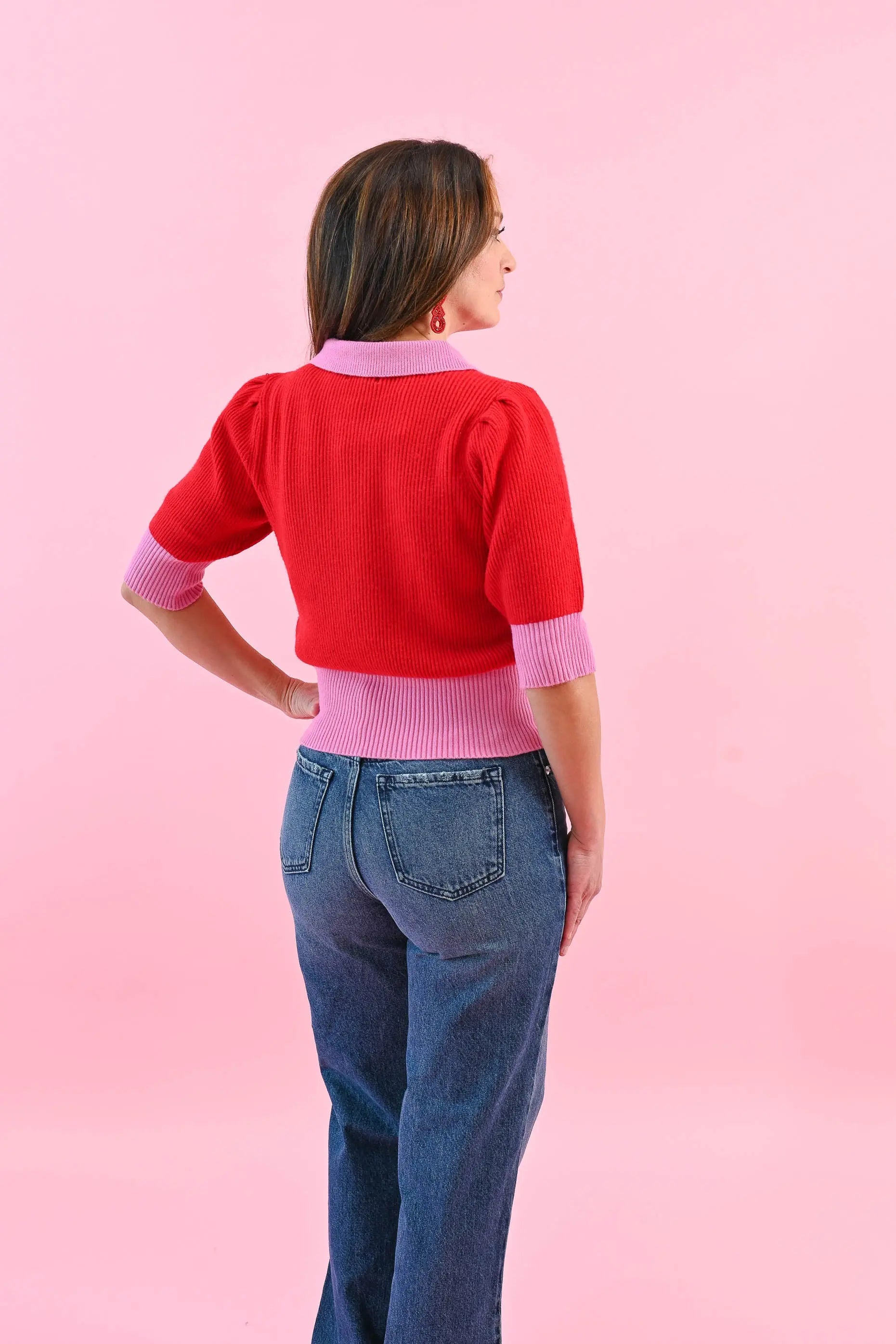 Love Letter Color Block Collared Sweater Top Sugarlips