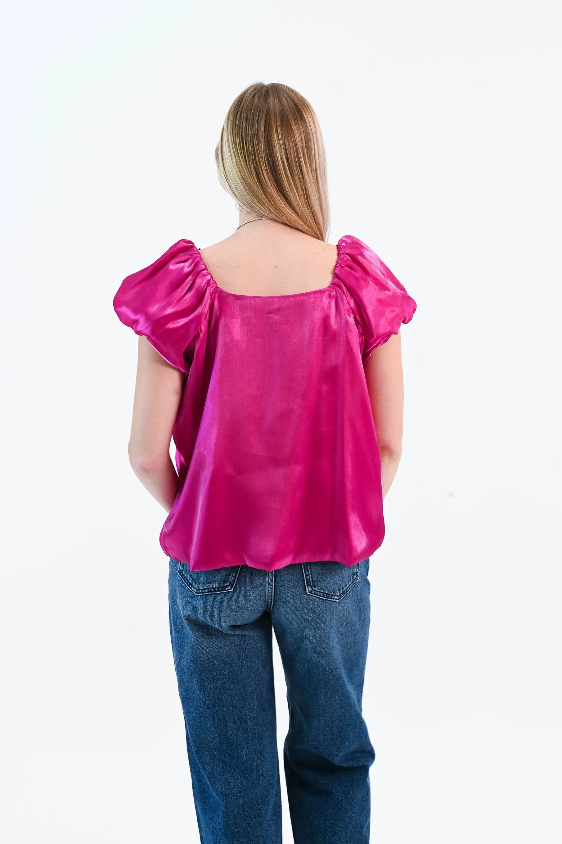 Until I Found Her Puff Sleeve Satin Top She Sky