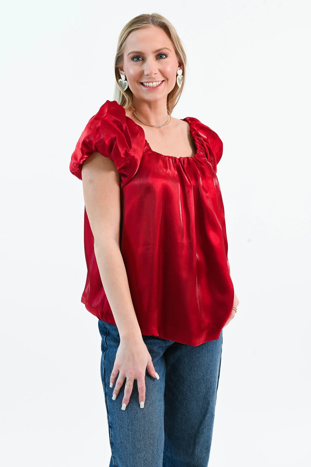 Until I Found Her Puff Sleeve Satin Top She Sky