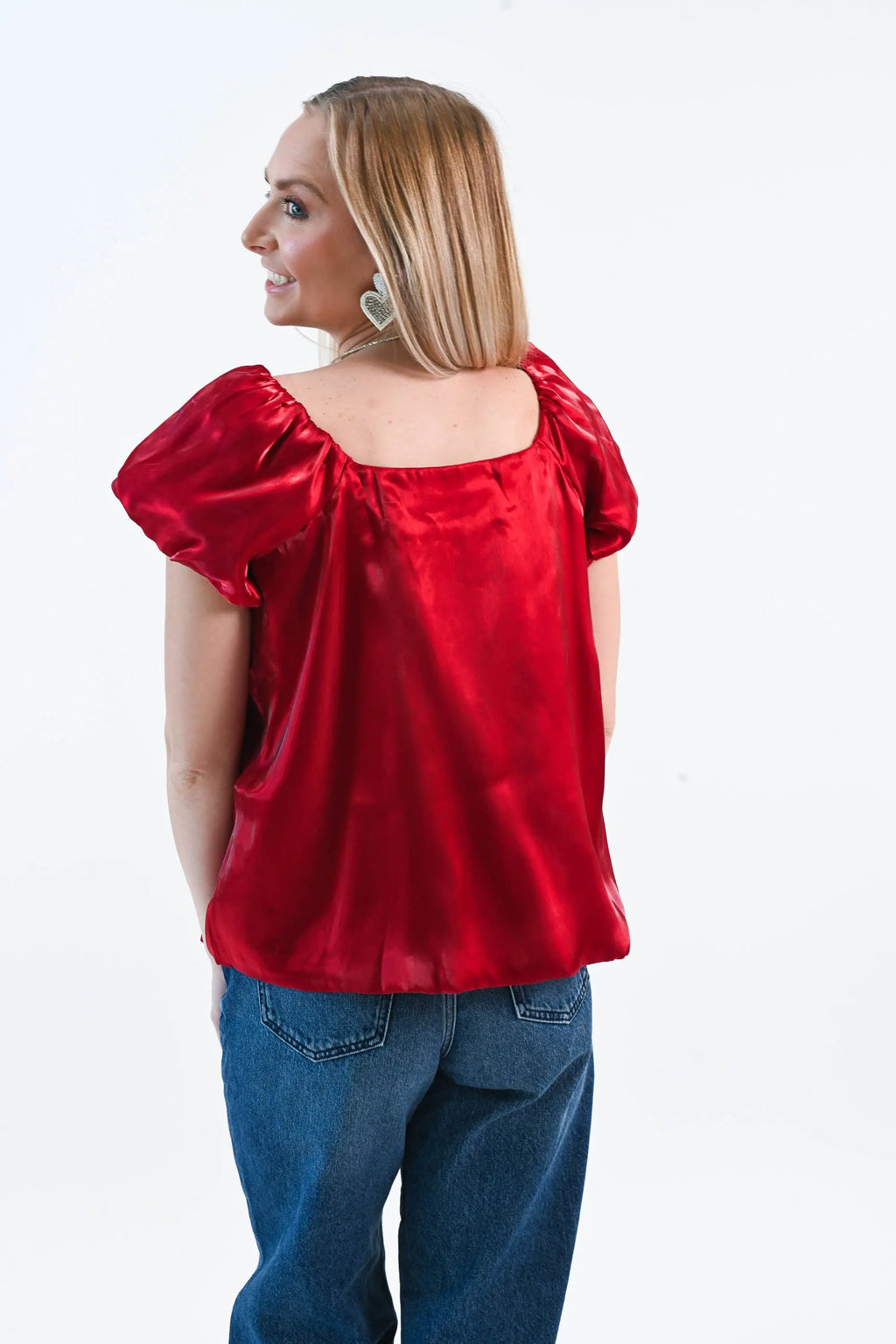 Until I Found Her Puff Sleeve Satin Top She Sky