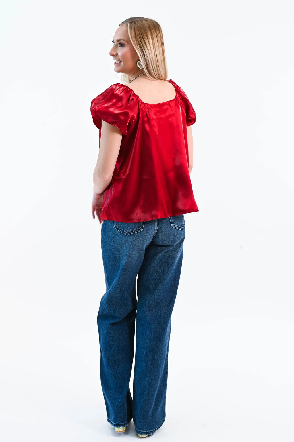 Until I Found Her Puff Sleeve Satin Top She Sky