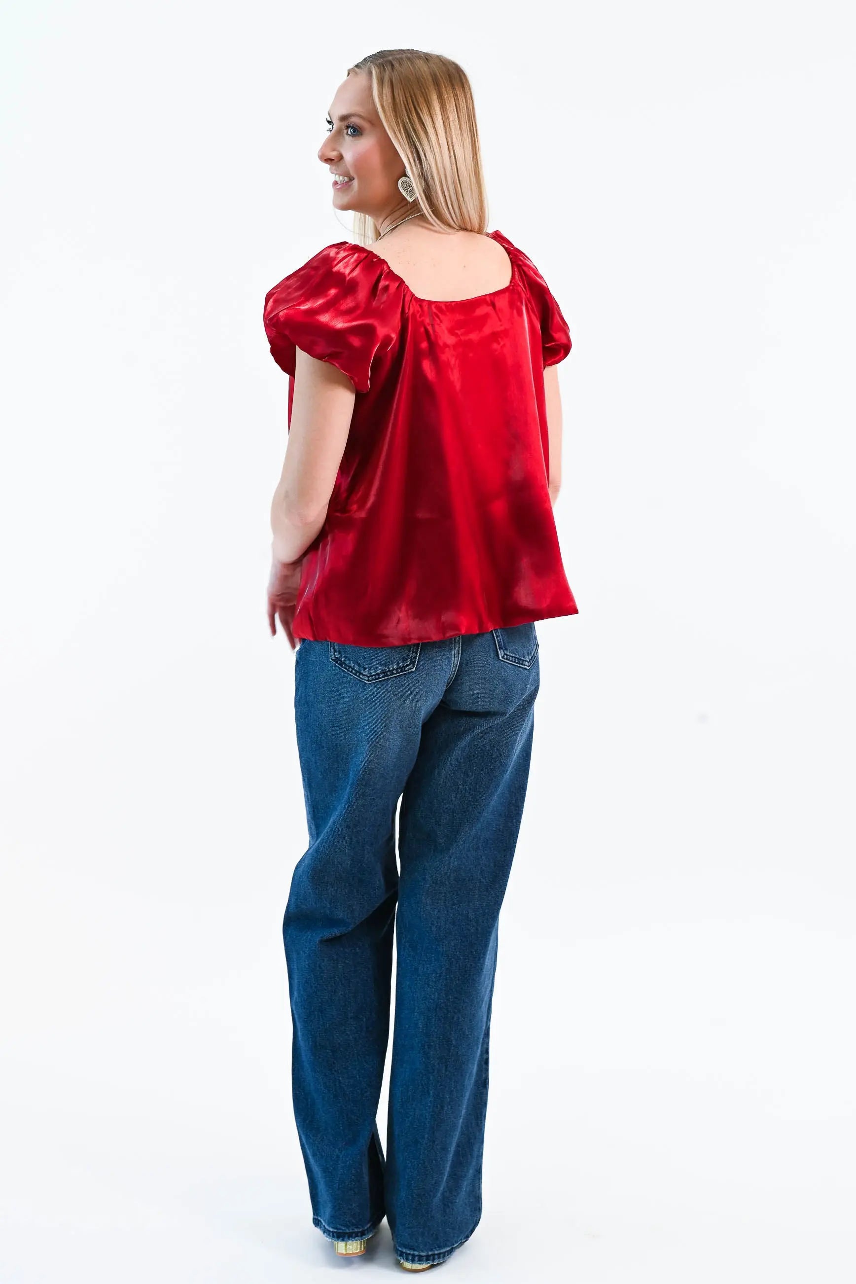 Until I Found Her Puff Sleeve Satin Top She Sky