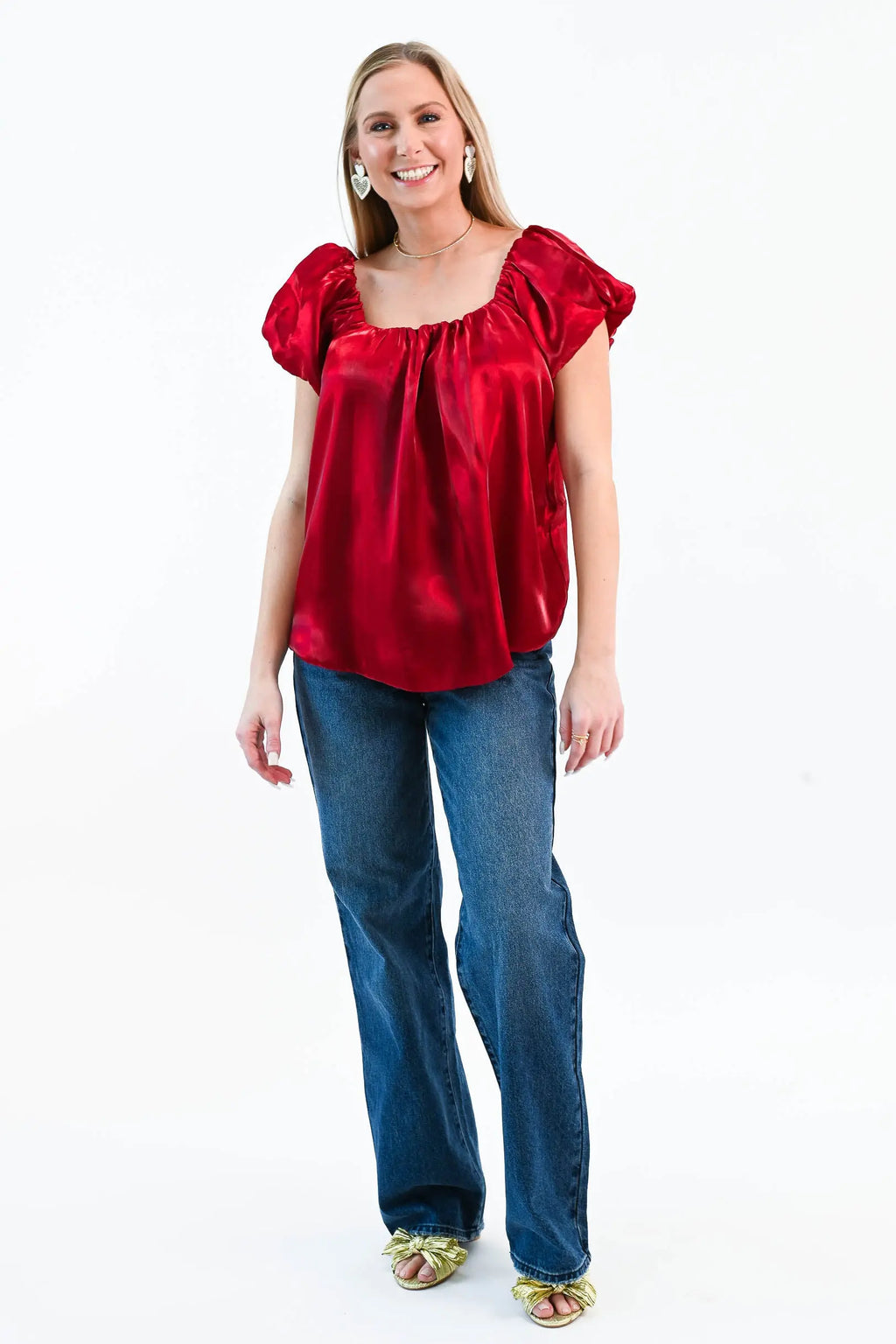 Until I Found Her Puff Sleeve Satin Top She Sky