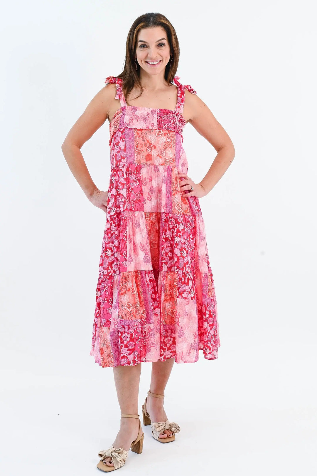 Stylish Pink Floral Midi Dress for Every Occasion - Small Stylish Pink Floral Midi Dress for Every Occasion - Small