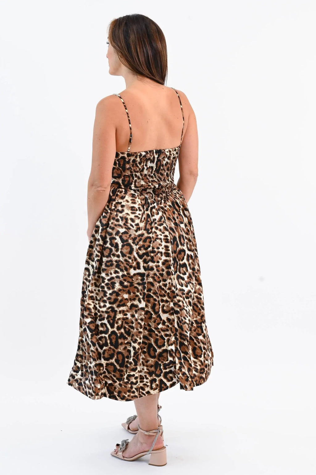 That Don't Impress Me Much Leopard Midi Dress with Rhinestone Main Strip