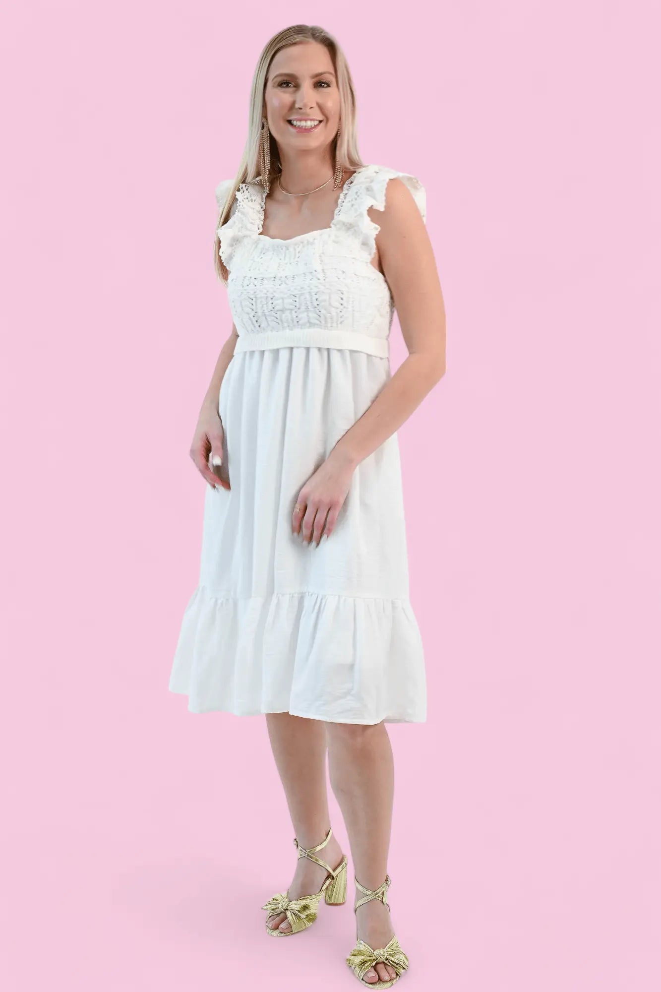Just Getting Started Crochet Lace Ruffle Sleeve Dress Davi & Dani