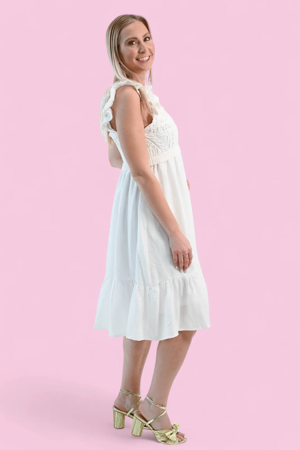 Just Getting Started Crochet Lace Ruffle Sleeve Dress Davi & Dani