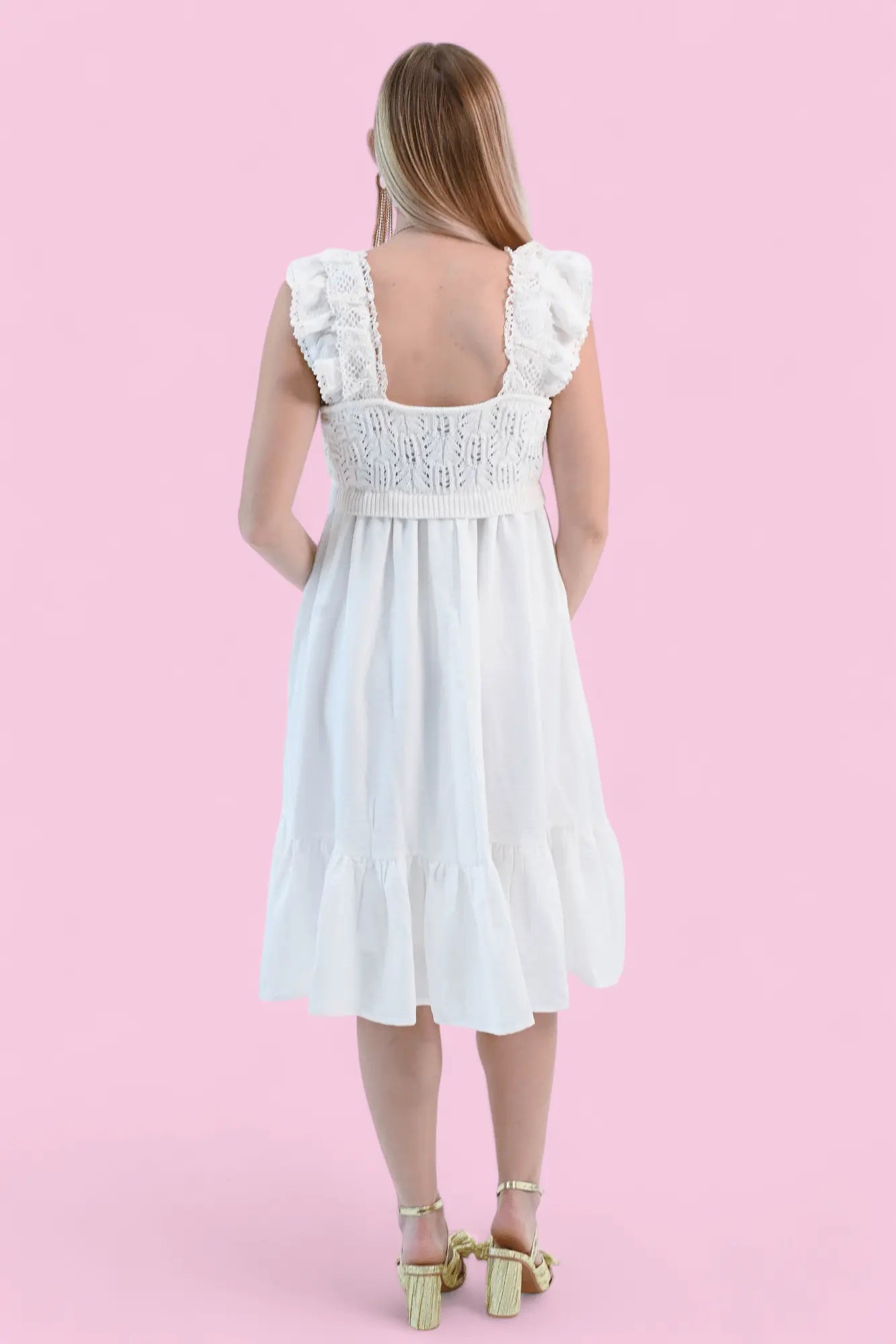 Just Getting Started Crochet Lace Ruffle Sleeve Dress Davi & Dani