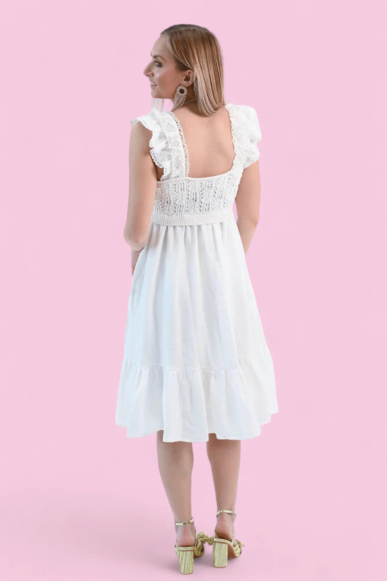 Just Getting Started Crochet Lace Ruffle Sleeve Dress Davi & Dani