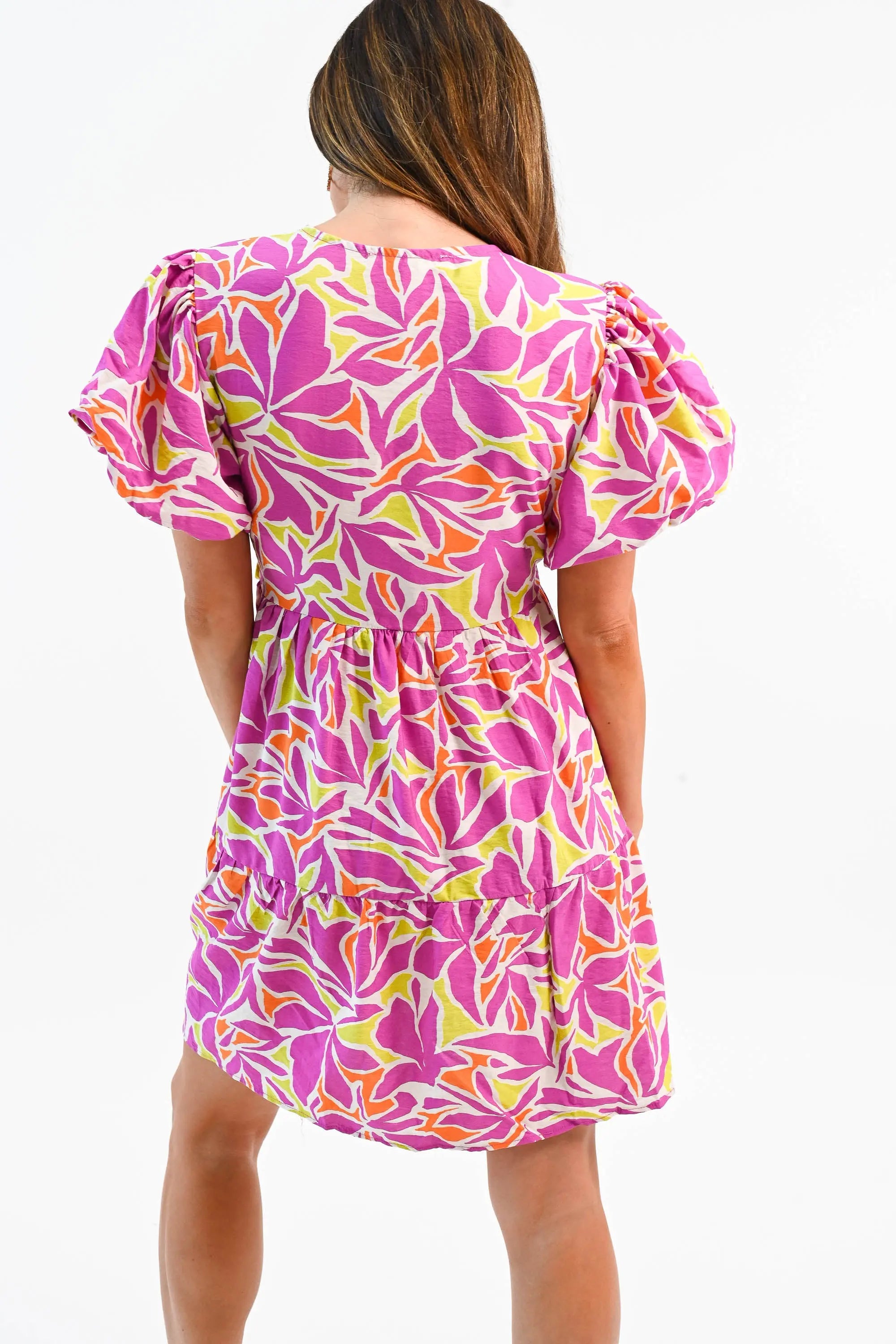 Somewhere Sunny Puff Sleeve Short Dress Bezza