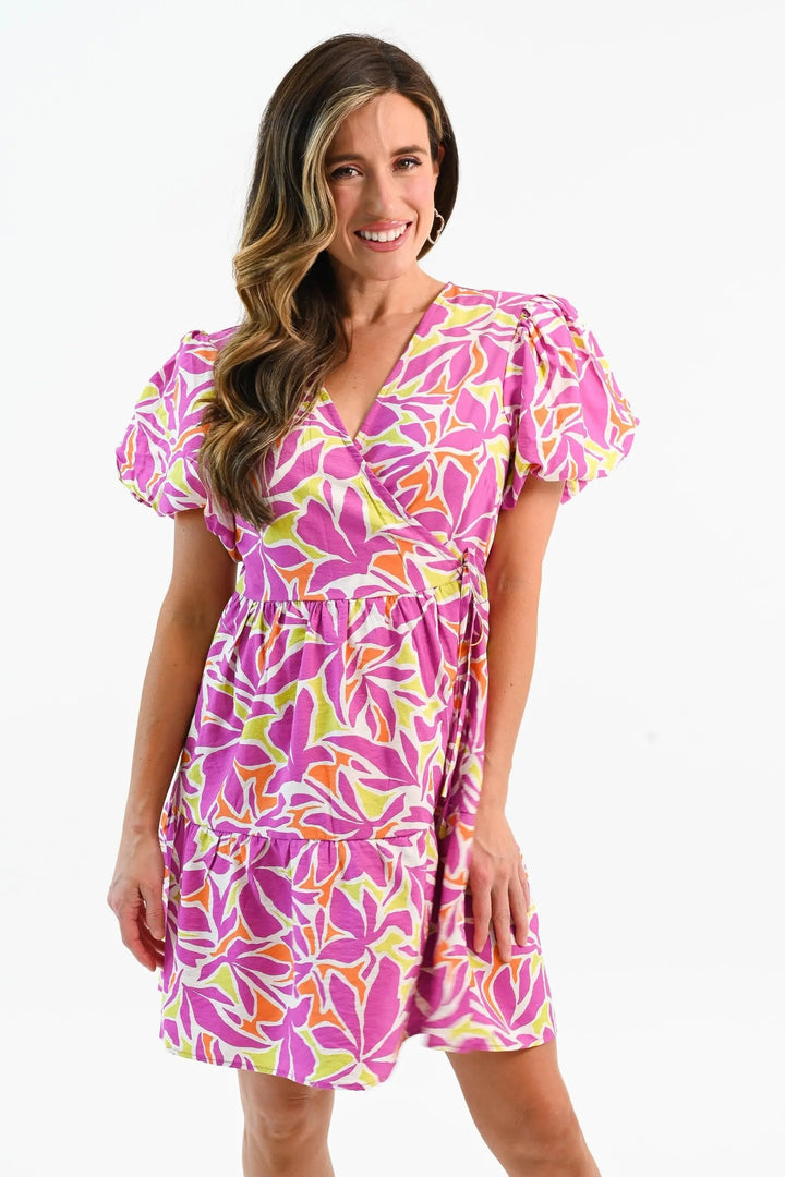 Somewhere Sunny Puff Sleeve Short Dress Bezza