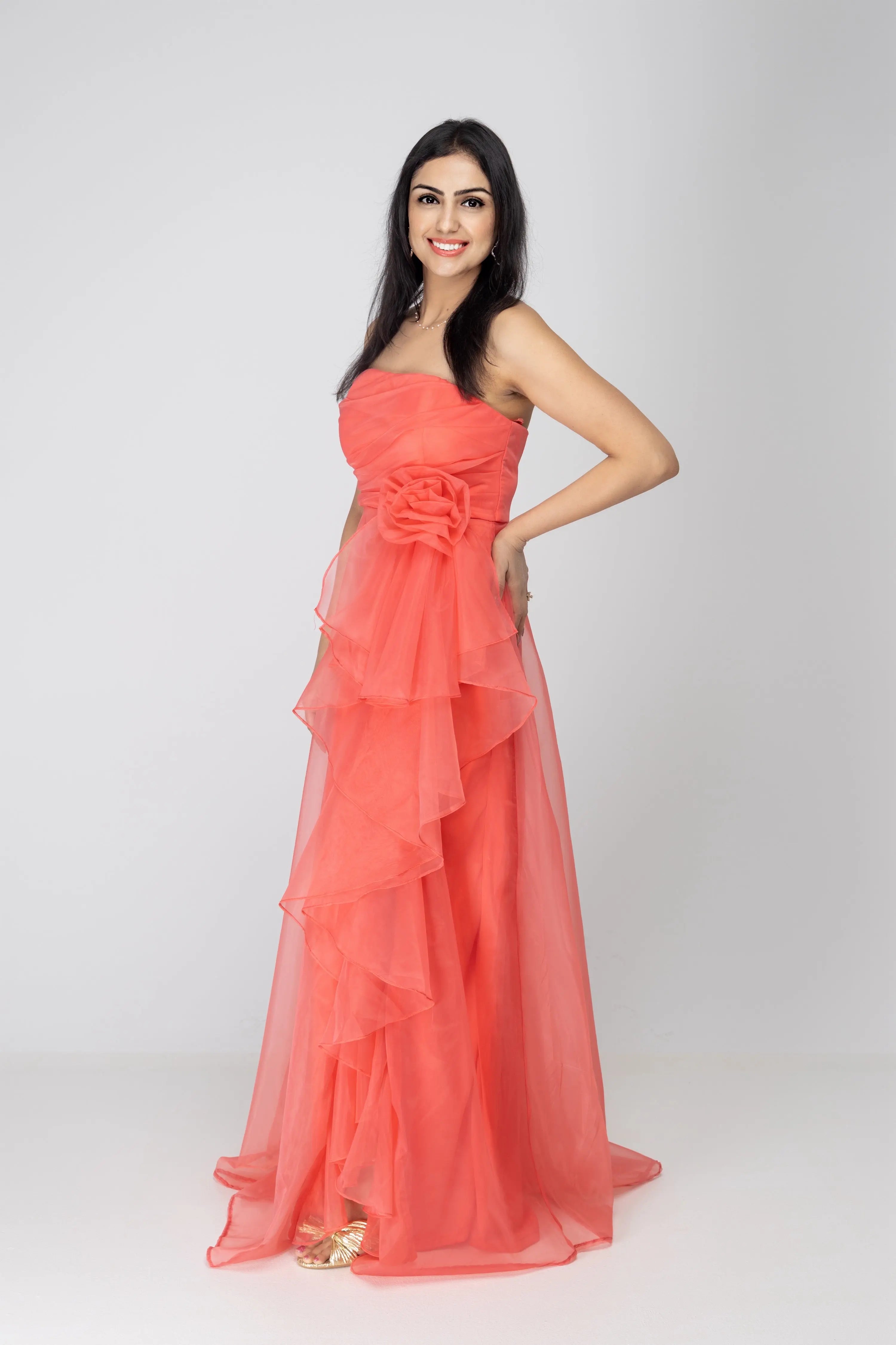 Red Carpet Ready Organza Maxi Dress Maniju Fashion