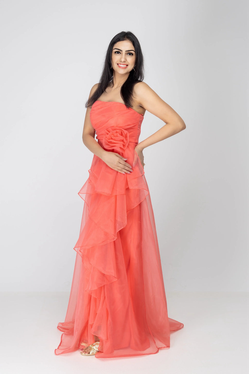 Red Carpet Ready Organza Maxi Dress Maniju Fashion