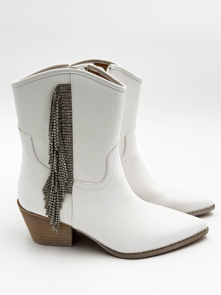 Layla White silver Fringe Booties