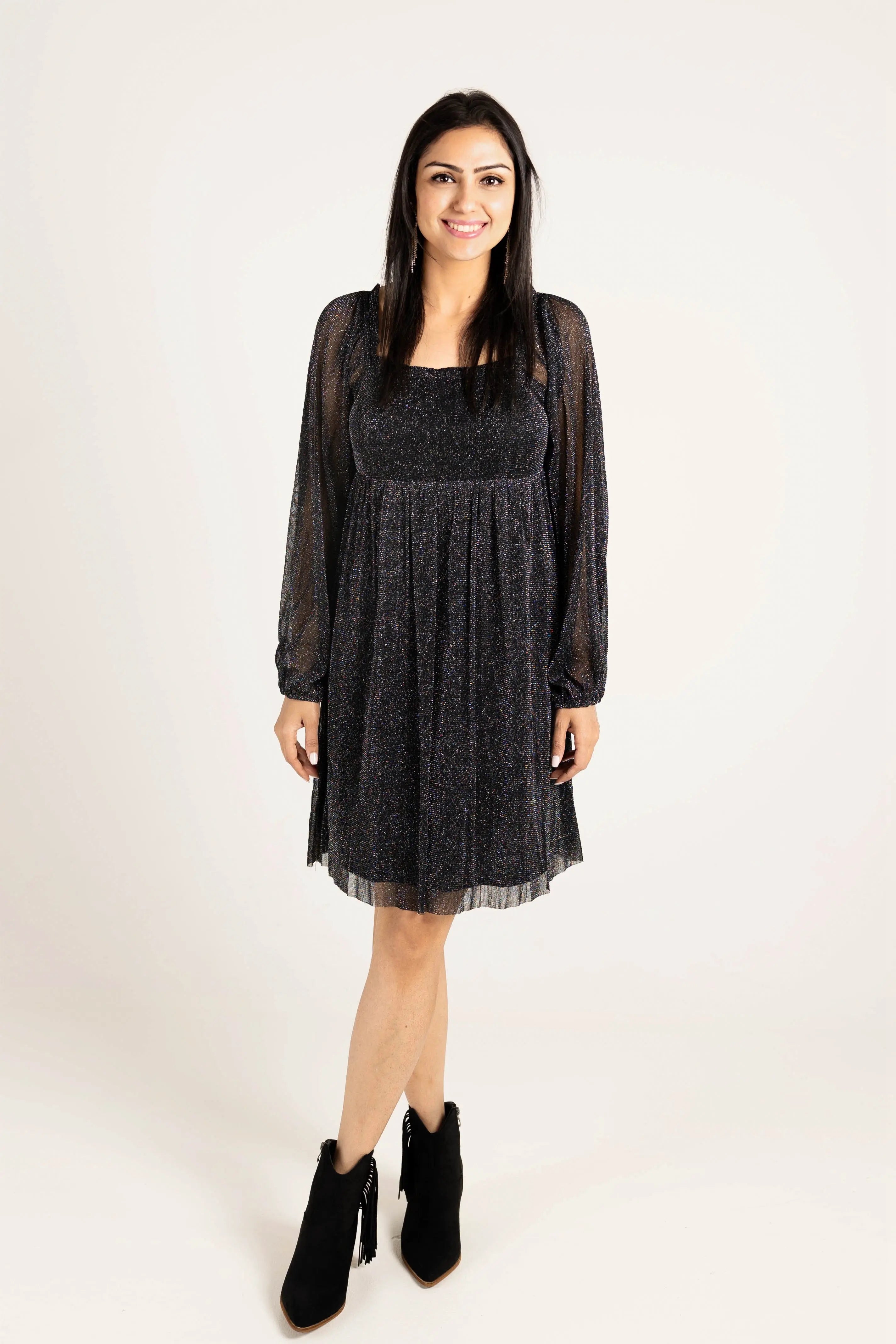 I Remember Everything Glitter Square Neck Babydoll Midi Dress Listicle