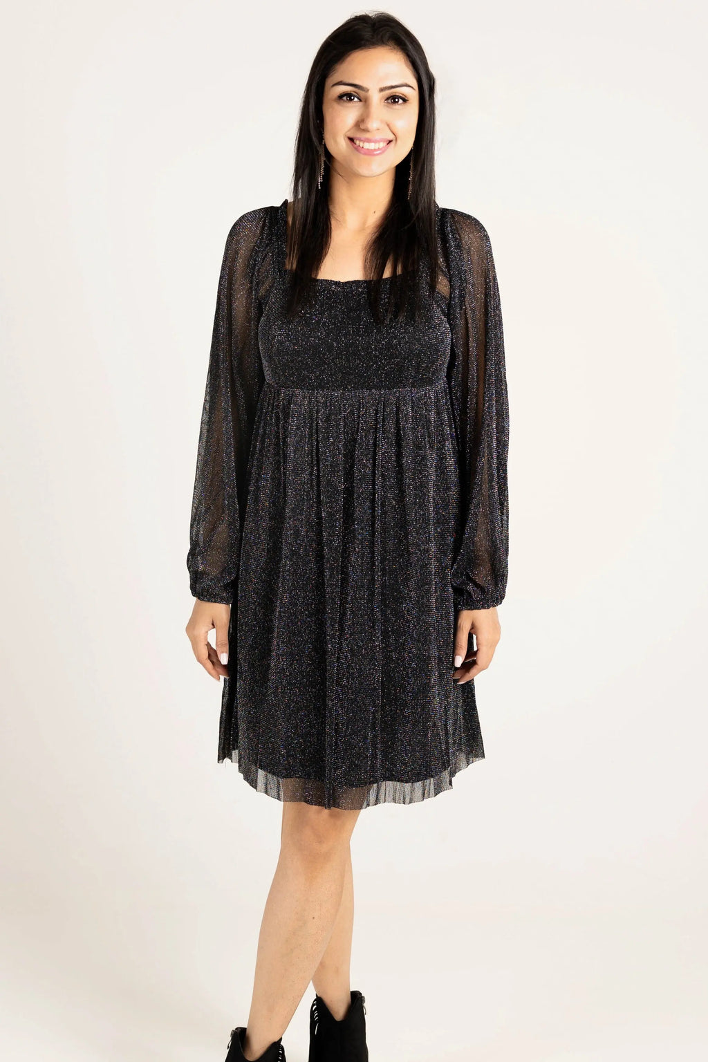 I Remember Everything Glitter Square Neck Babydoll Midi Dress Listicle