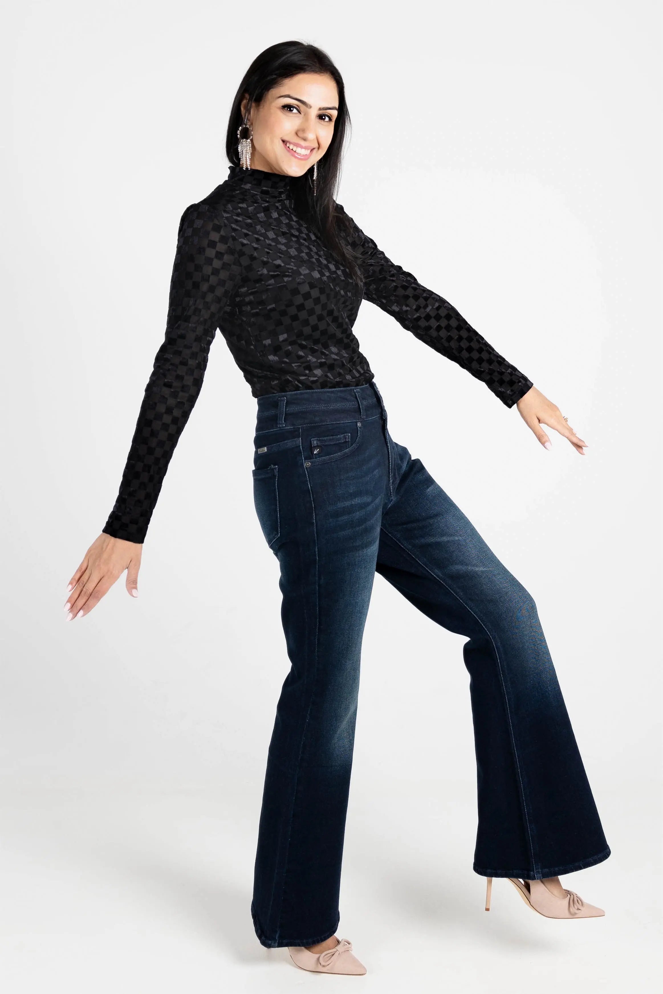 Everybody Needs Someone Velvet Checker Mock Neck Top KORI
