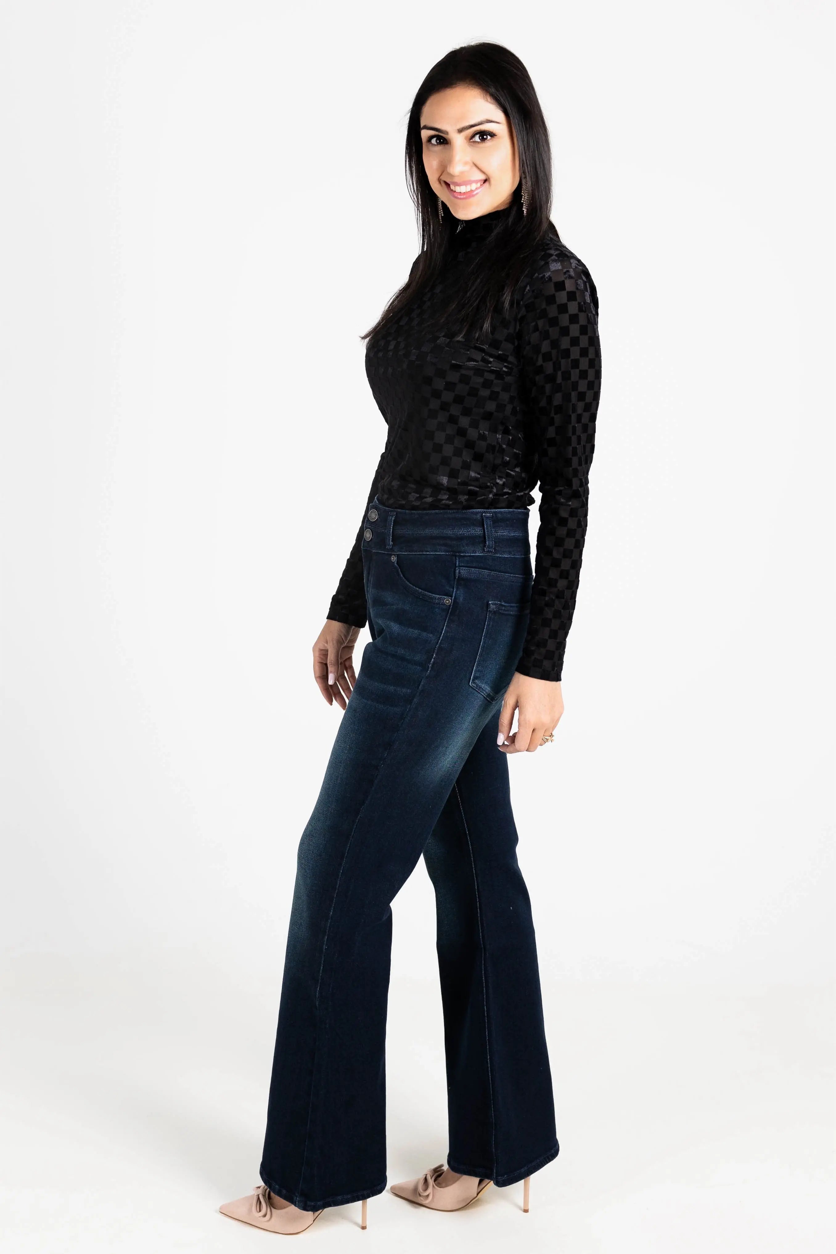 Everybody Needs Someone Velvet Checker Mock Neck Top KORI