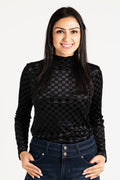 Everybody Needs Someone Velvet Checker Mock Neck Top KORI