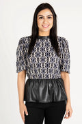 Last Night Vegan Leather Detail Peplum Top Voy