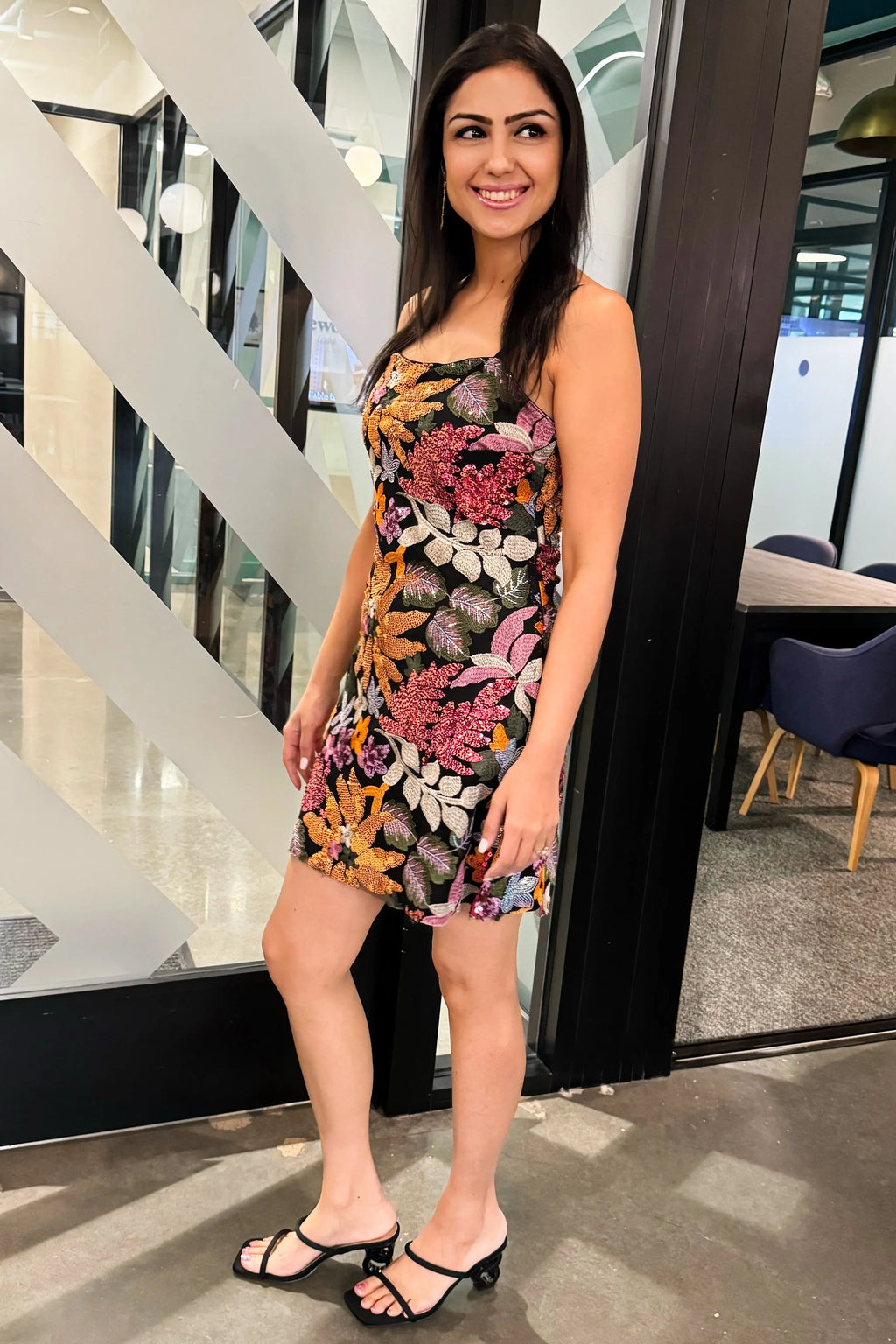 Floral Radiance Sequin Embellished Mini Dress Blue B